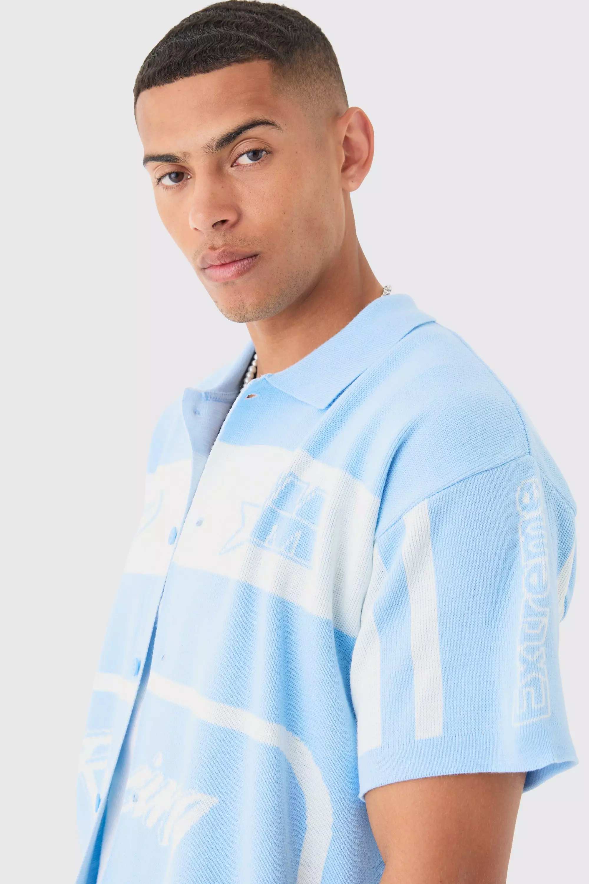 Light blue Oversized Boxy Fit Knitted Moto Shirt alternative image