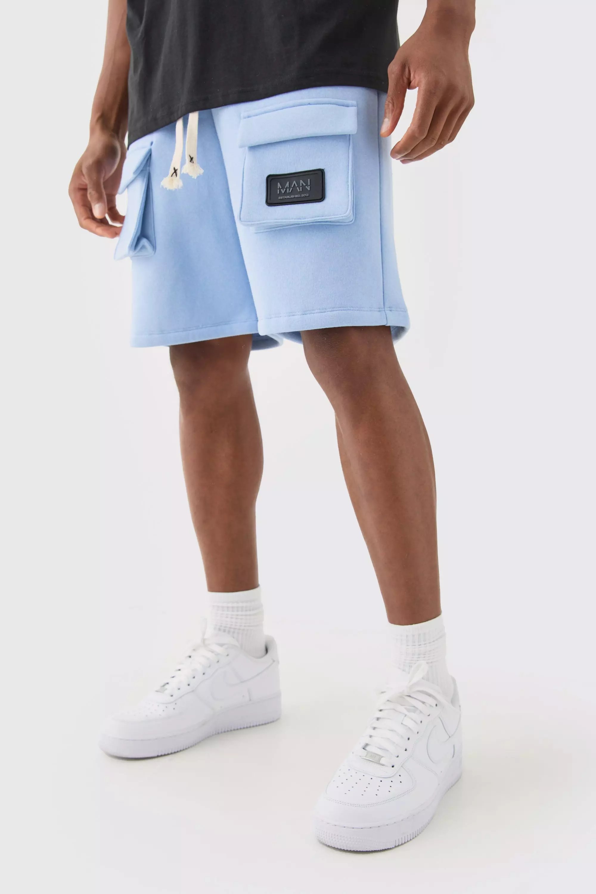 Blue Relaxed Cargo Tab Short