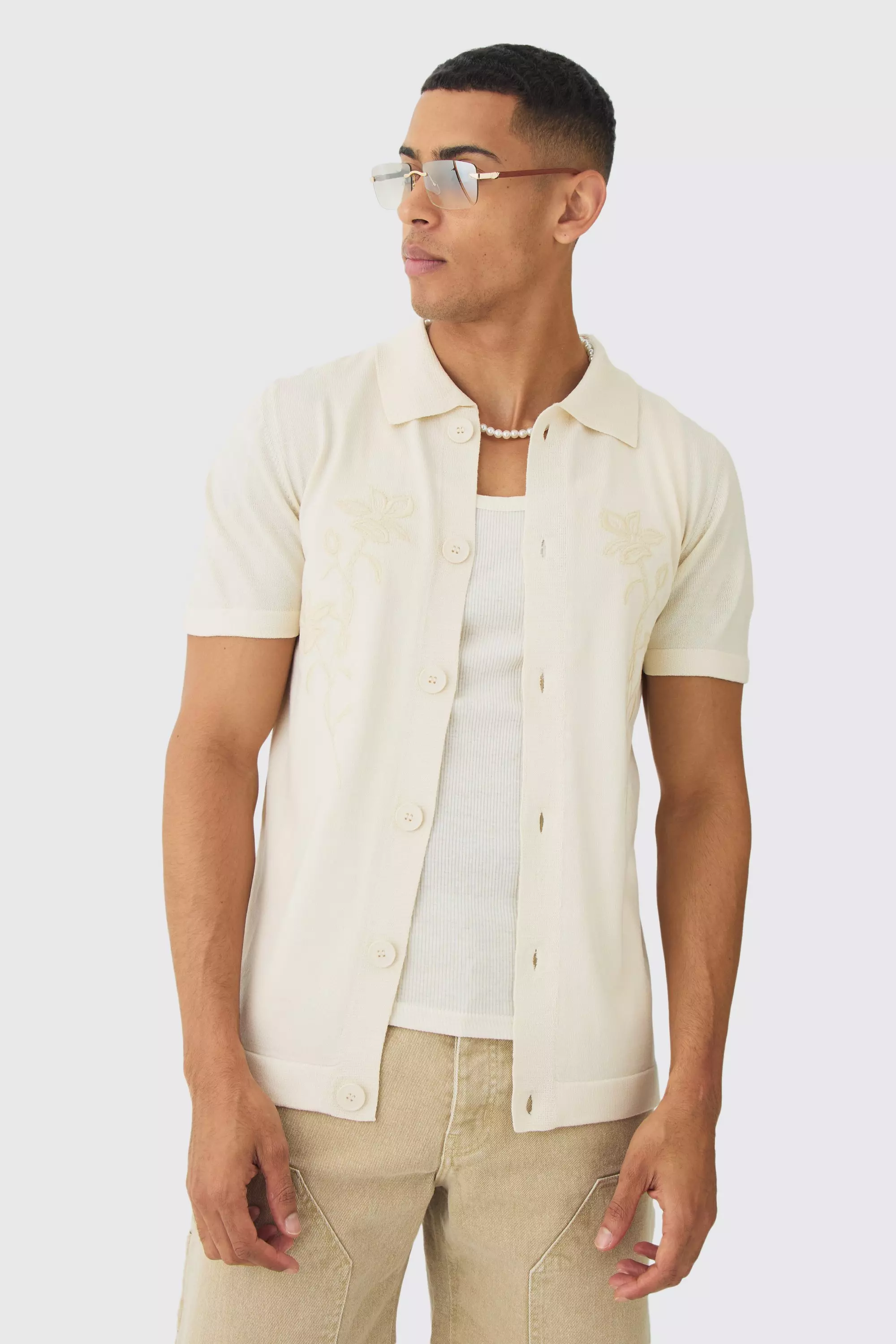 Stone Regular Fit Tonal Embroidered Knitted Shirt alternative image