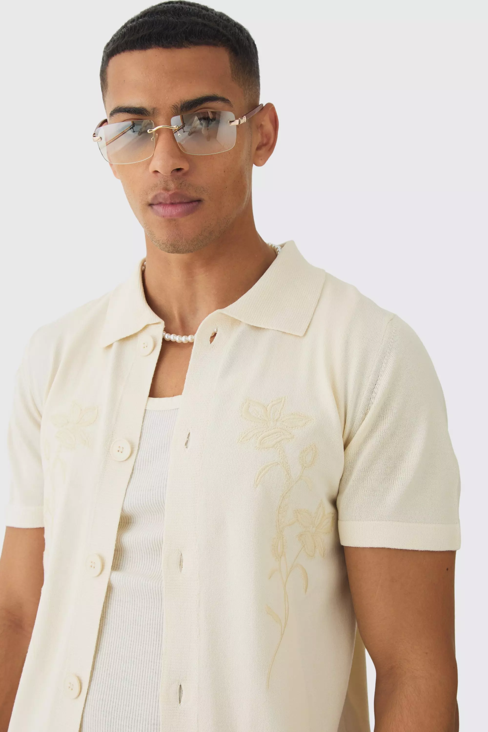 Stone Regular Fit Tonal Embroidered Knitted Shirt alternative image