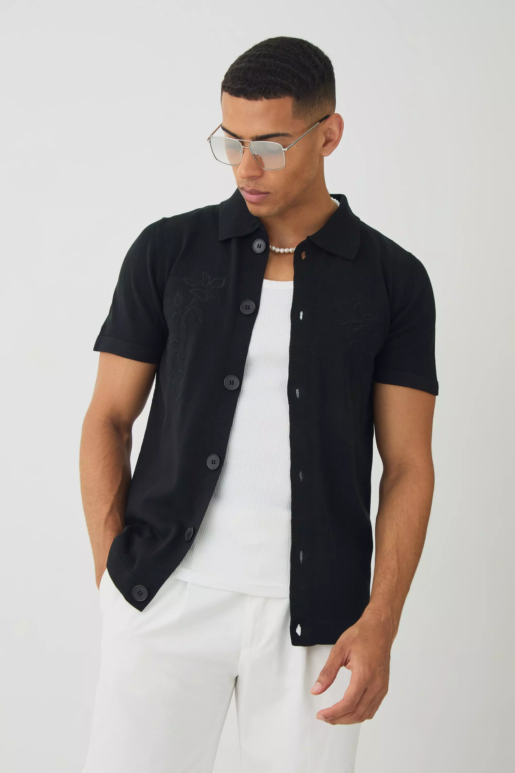 Chemise oversize en maille à broderie, Black autre image