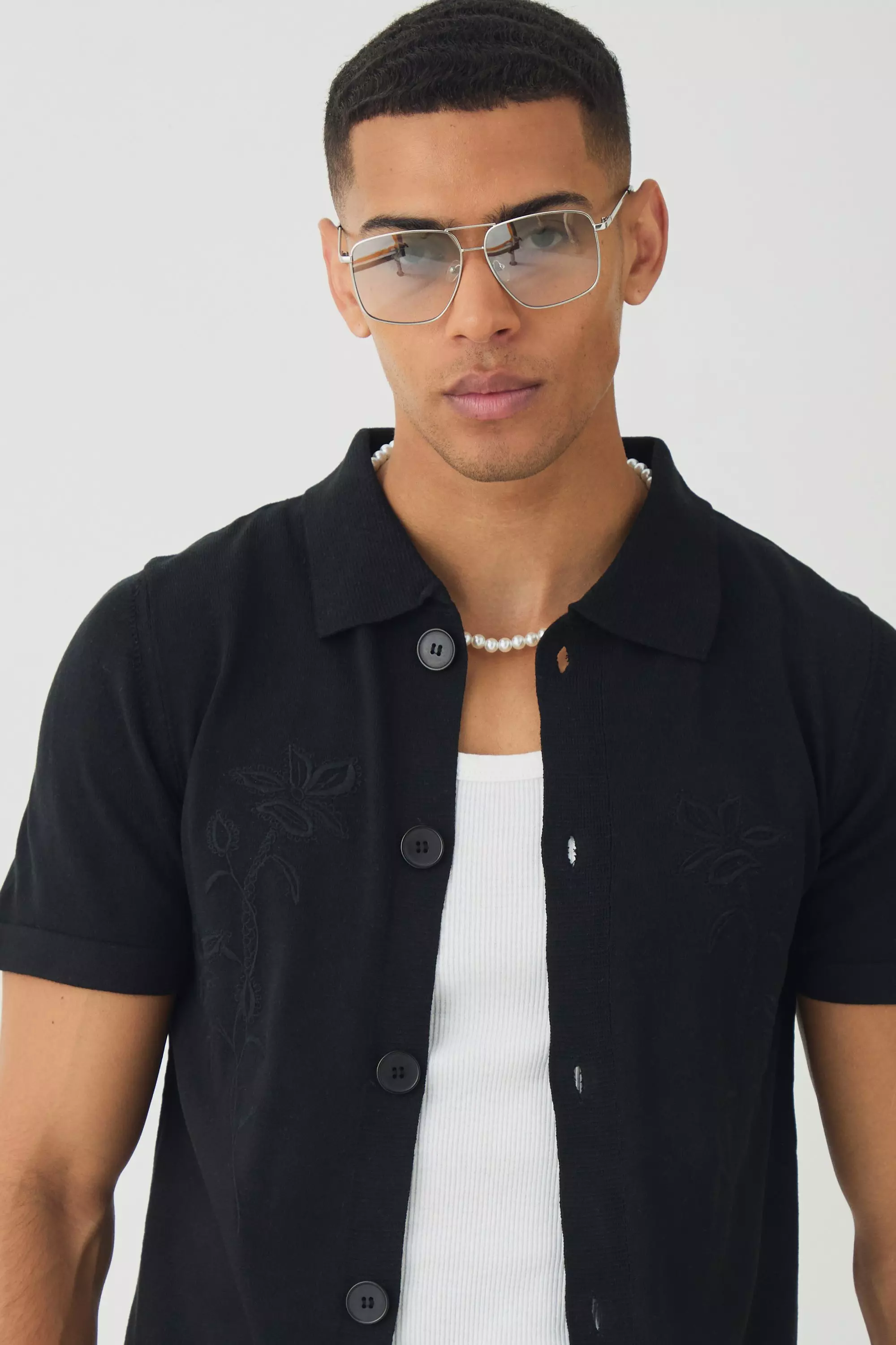 Chemise oversize en maille à broderie, Black autre image