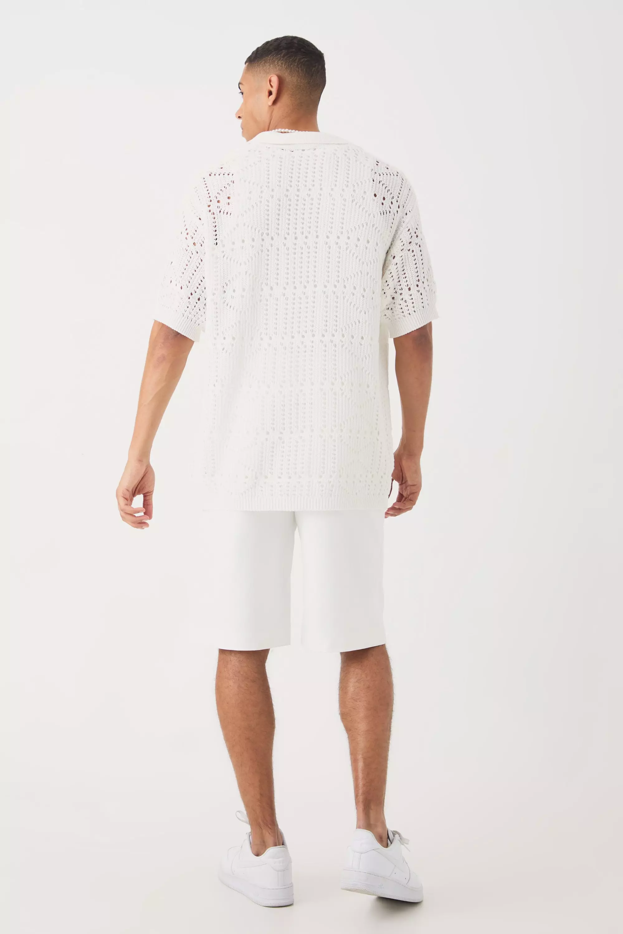 Stone Oversized Boucle Textured Open Knit Shirt alternative image