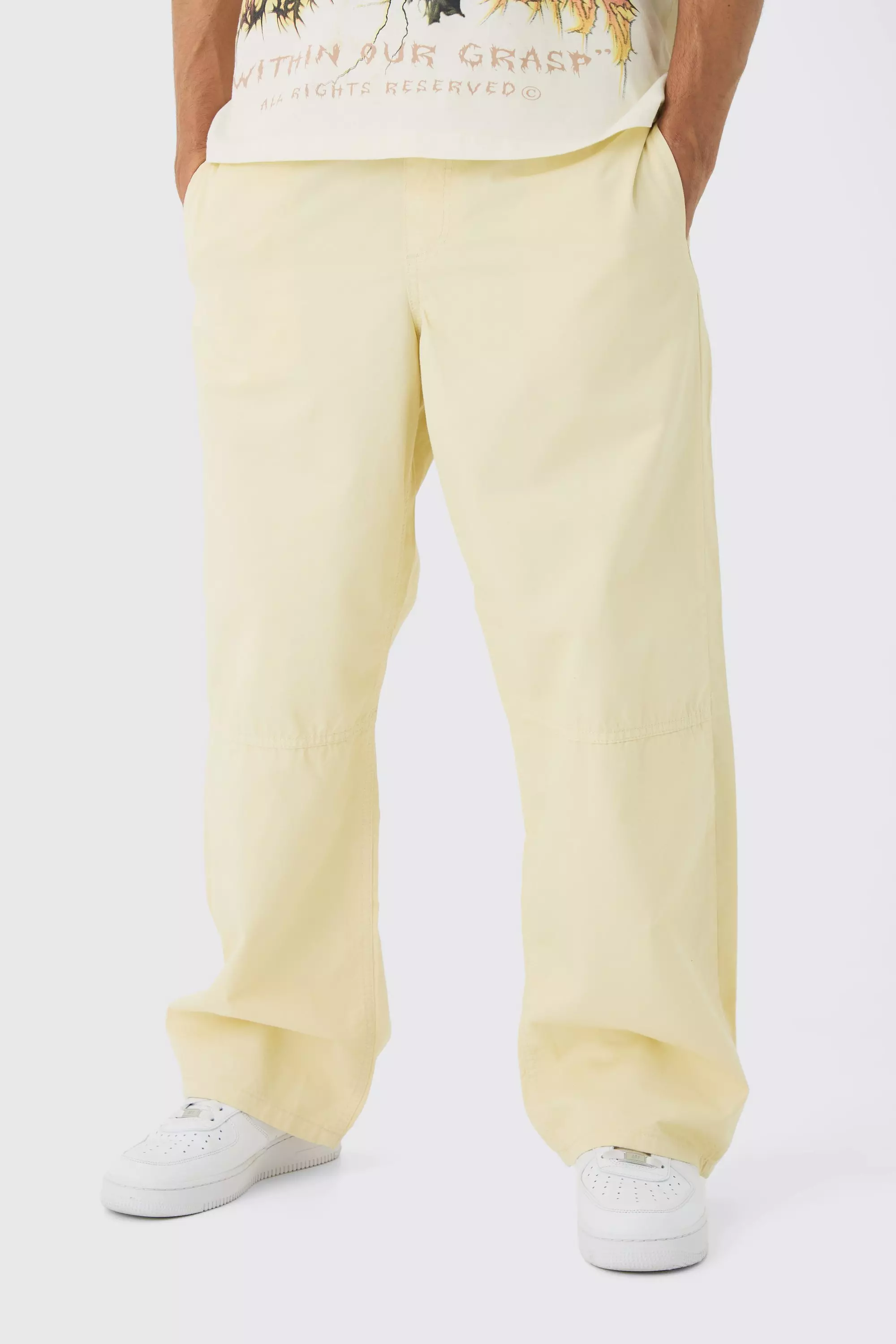 Elasticated Waist Washed Baggy Parachute Pants Ecru