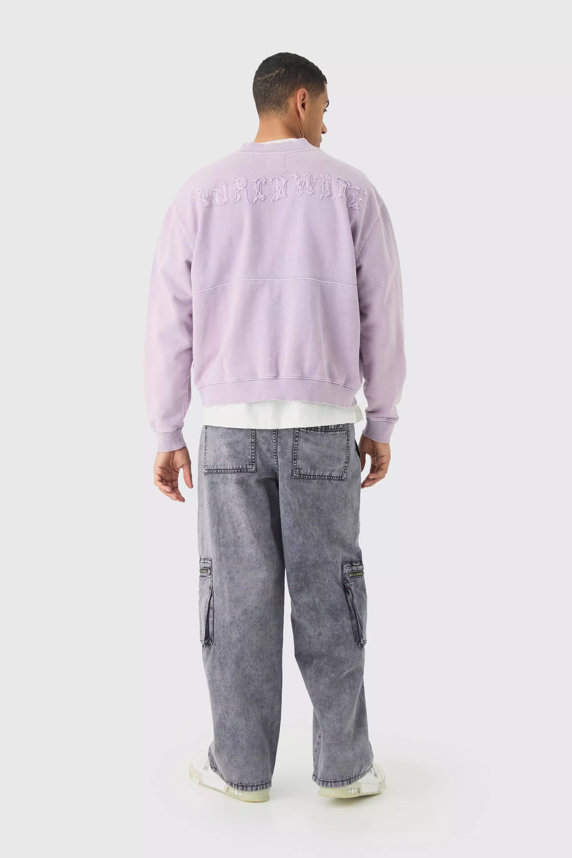 Charcoal Fixed Waist Acid Washed Baggy Cargo Trouser alternative image