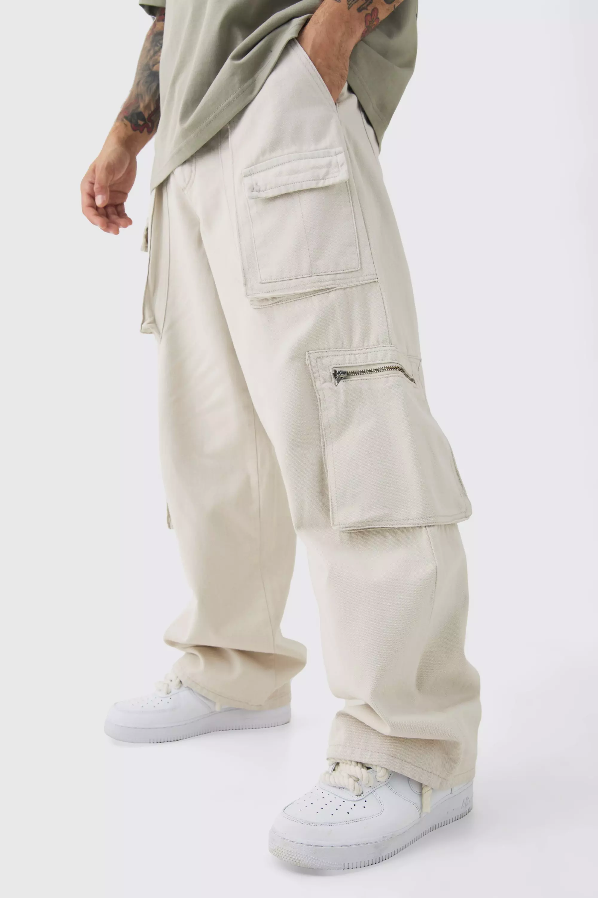 Fixed Waist Washed Baggy Cargo Pants Stone