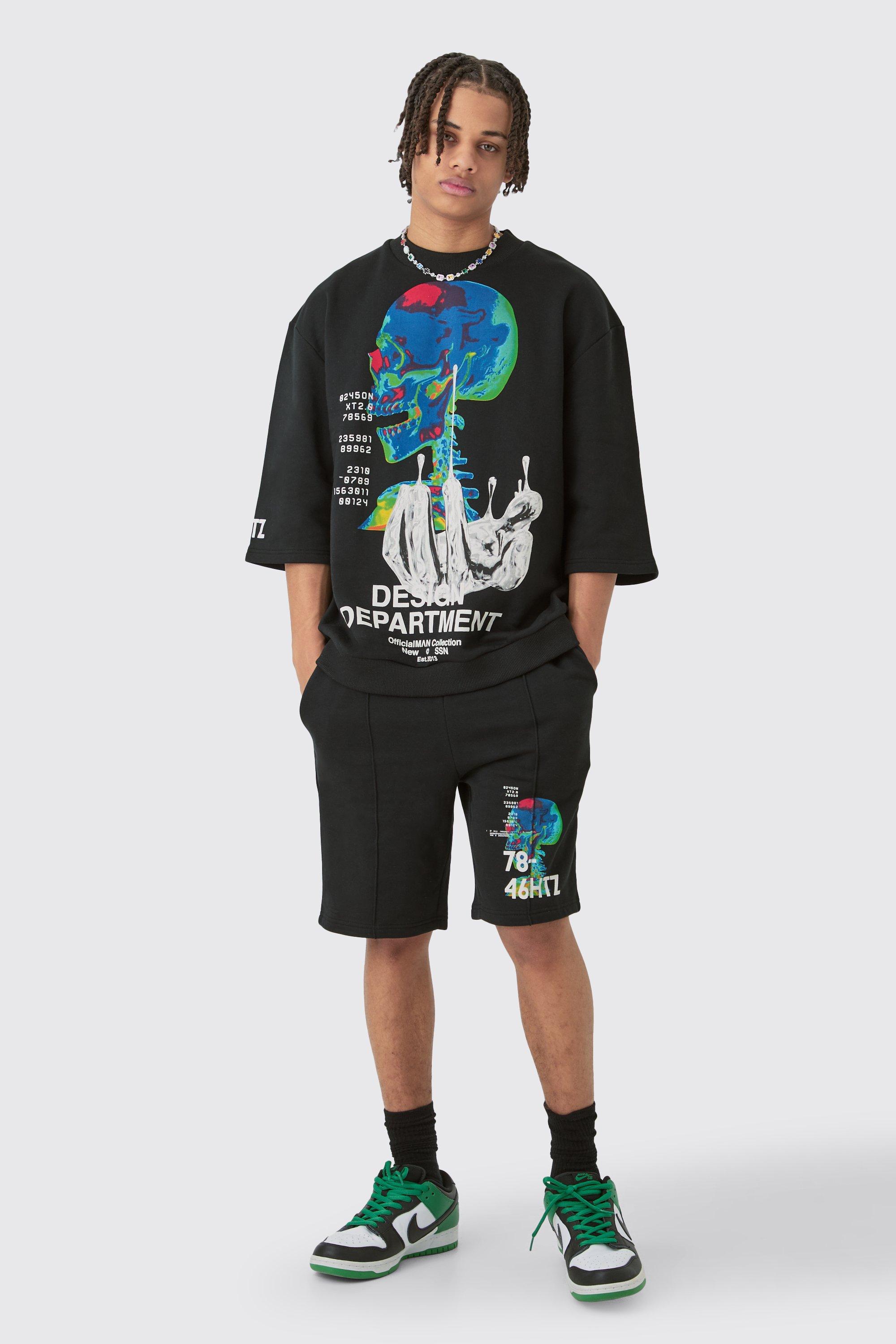 Oversized Graphic Half Sleeve Sweatshirt And Short Set