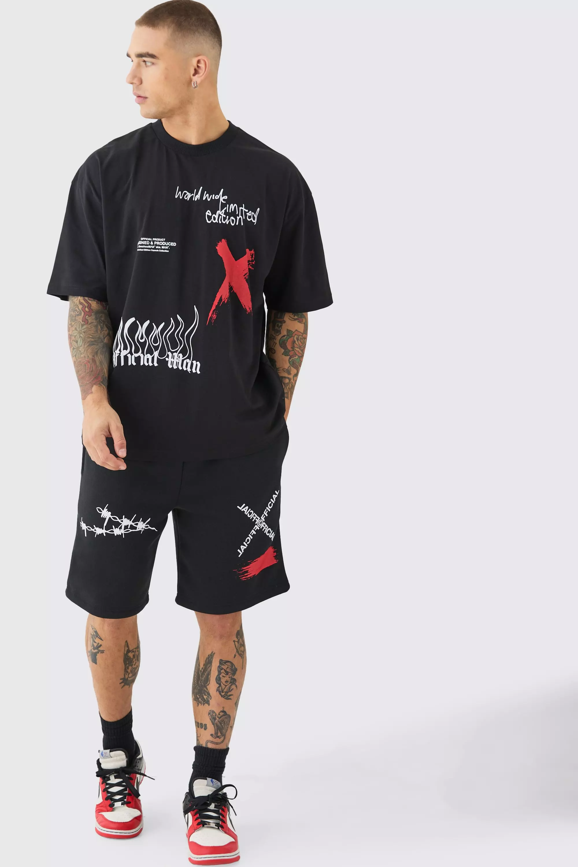 Oversized Man Graffiti T-shirt And Short Set Black