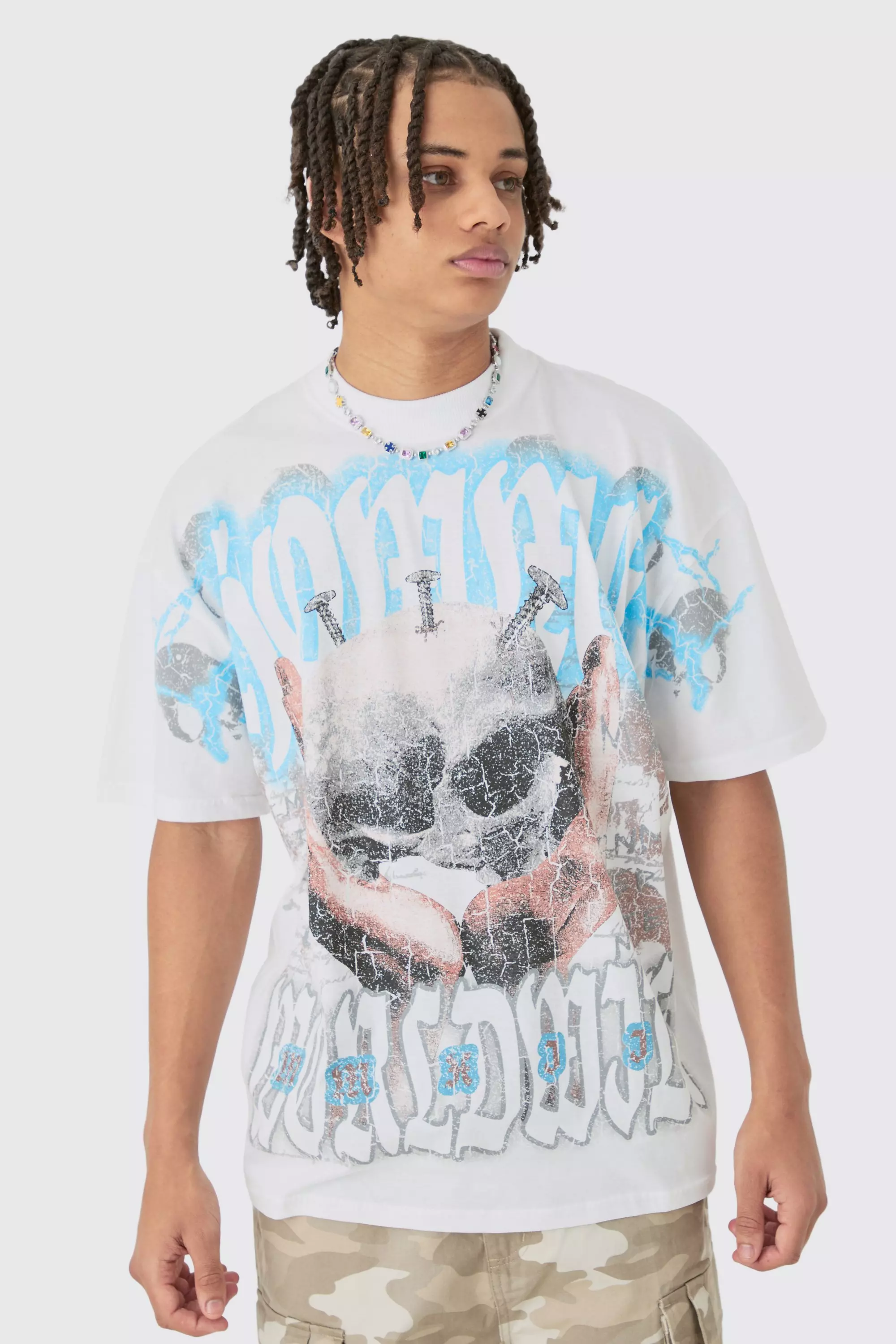 Oversize T-Shirt mit Totenkopf-Print, White alternatives Bild