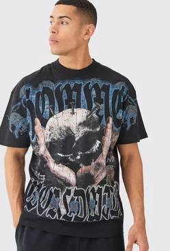 Oversized Skull Over Seams Graphic T-shirt Black