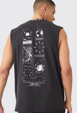 Oversized Space Graphic Tank Black