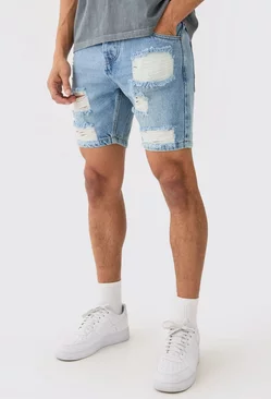 Slim Fit Ripped Denim Shorts In Light Blue Light blue