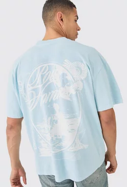 Oversized Washed Pour Homme Space T-shirt Light blue