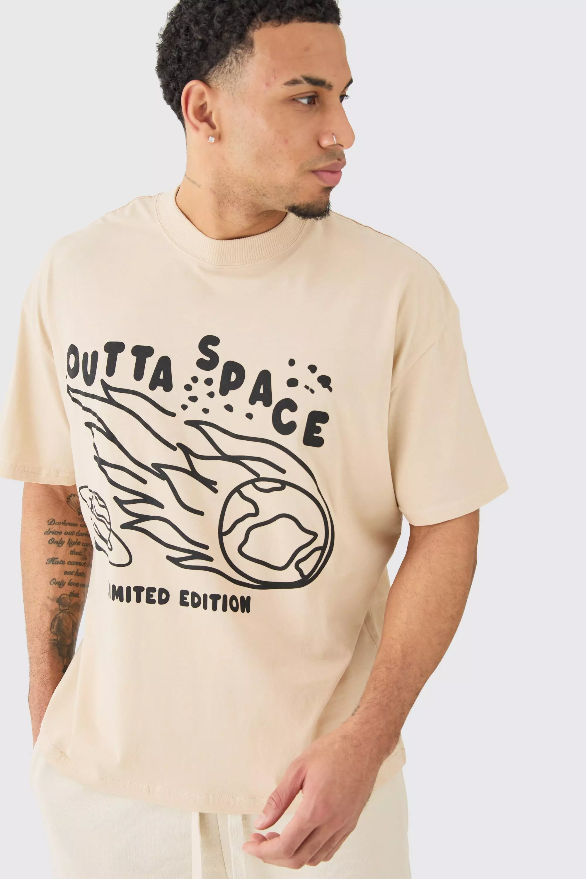 Sand Beige Oversized Outta Space Graphic T-shirt