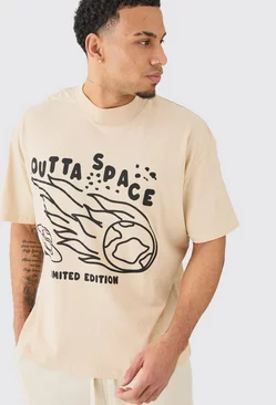 Sand Beige Oversized Outta Space Graphic T-shirt