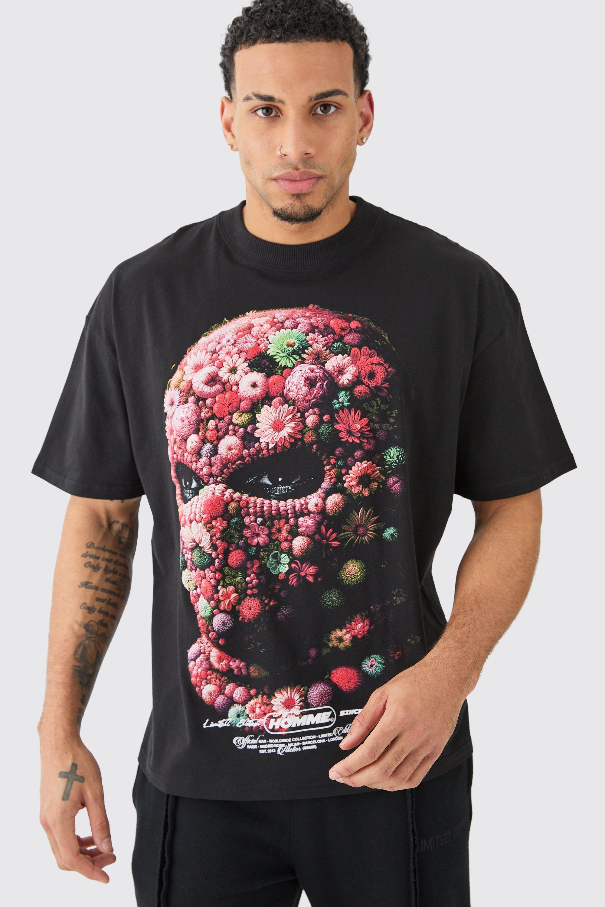 Oversized Floral Mask T-shirt | boohooMAN USA