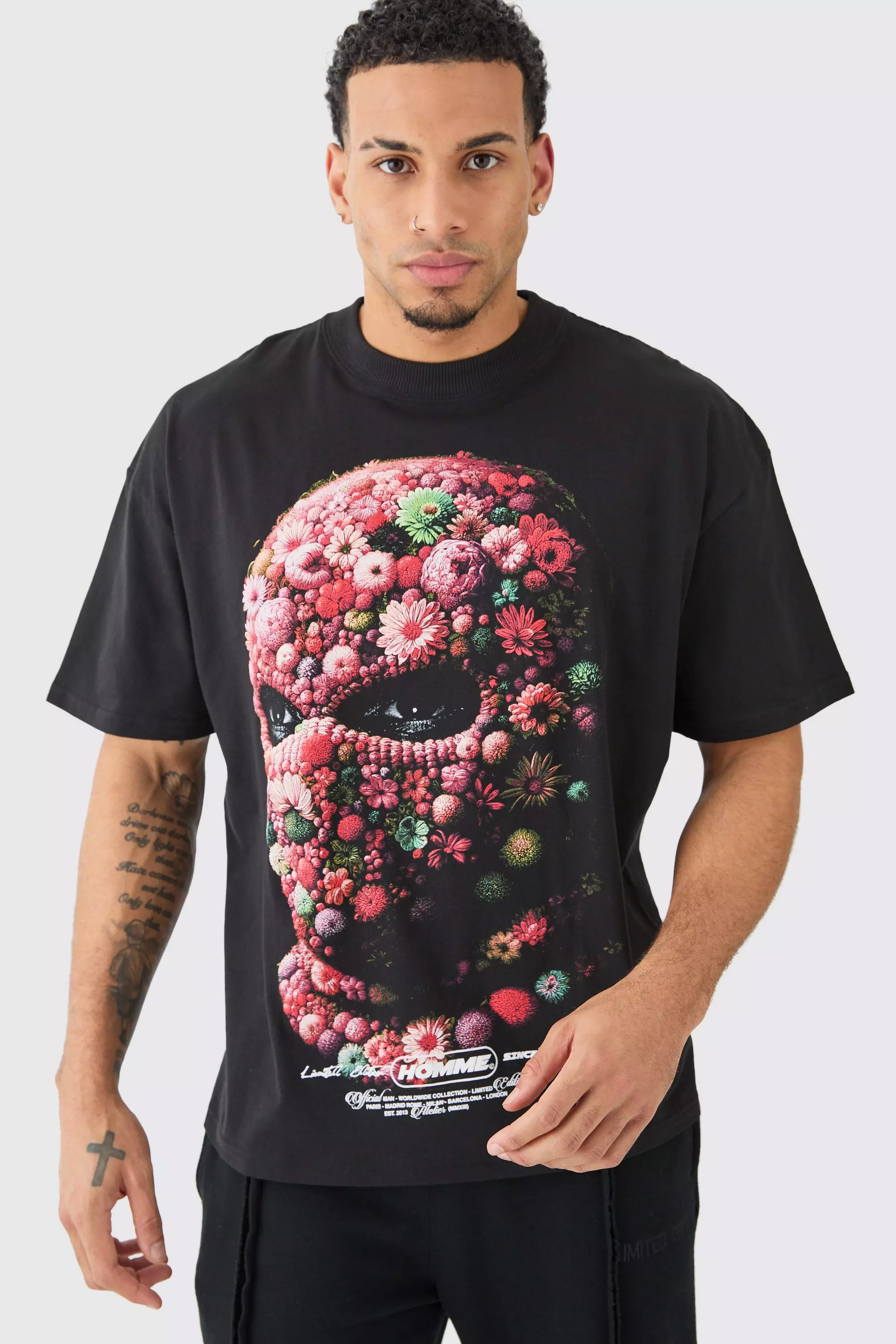 Black Oversized Floral Mask T-shirt