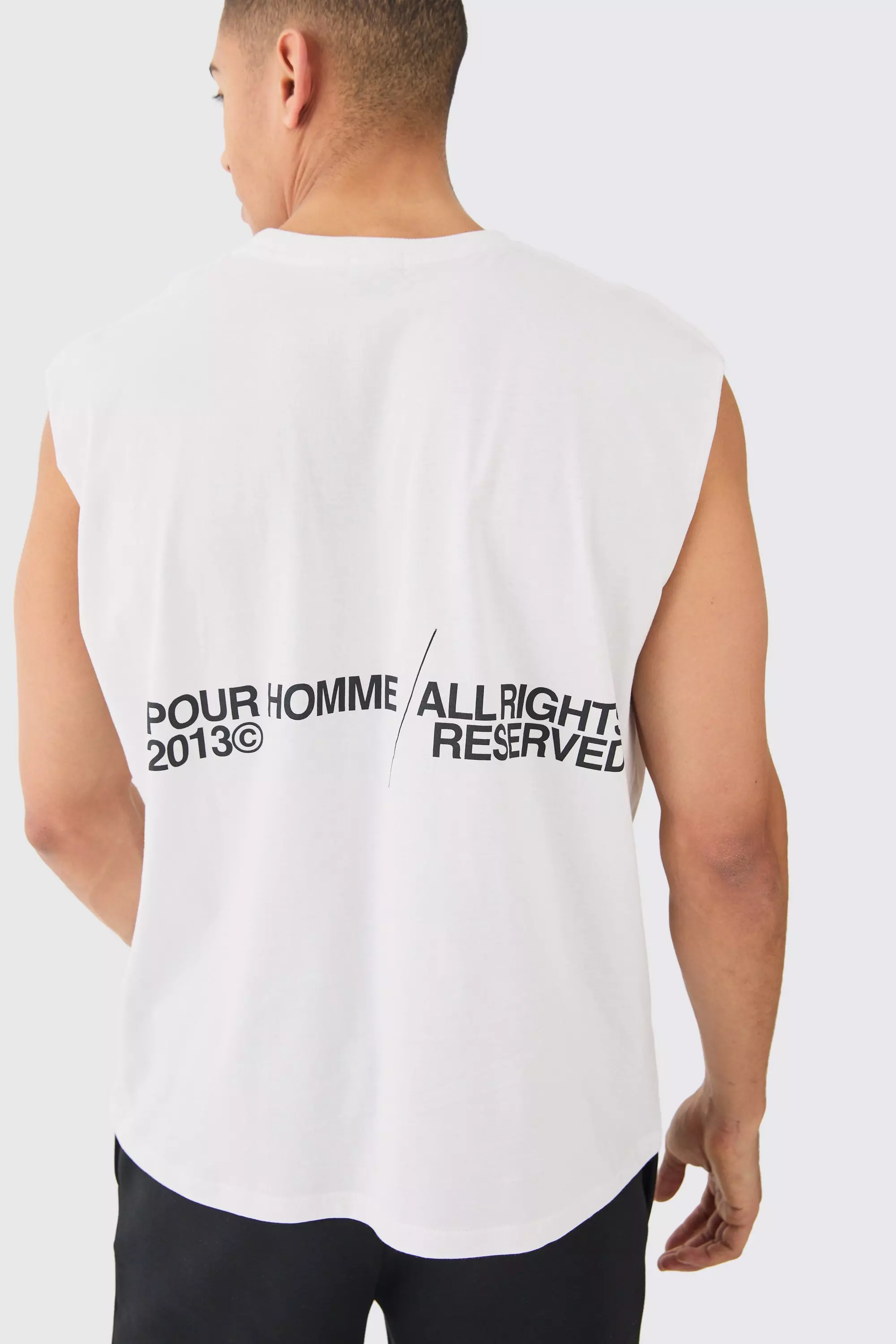 Oversized Pour Homme Text Tank White