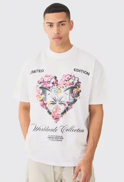 Oversized Floral Heart T-shirt White