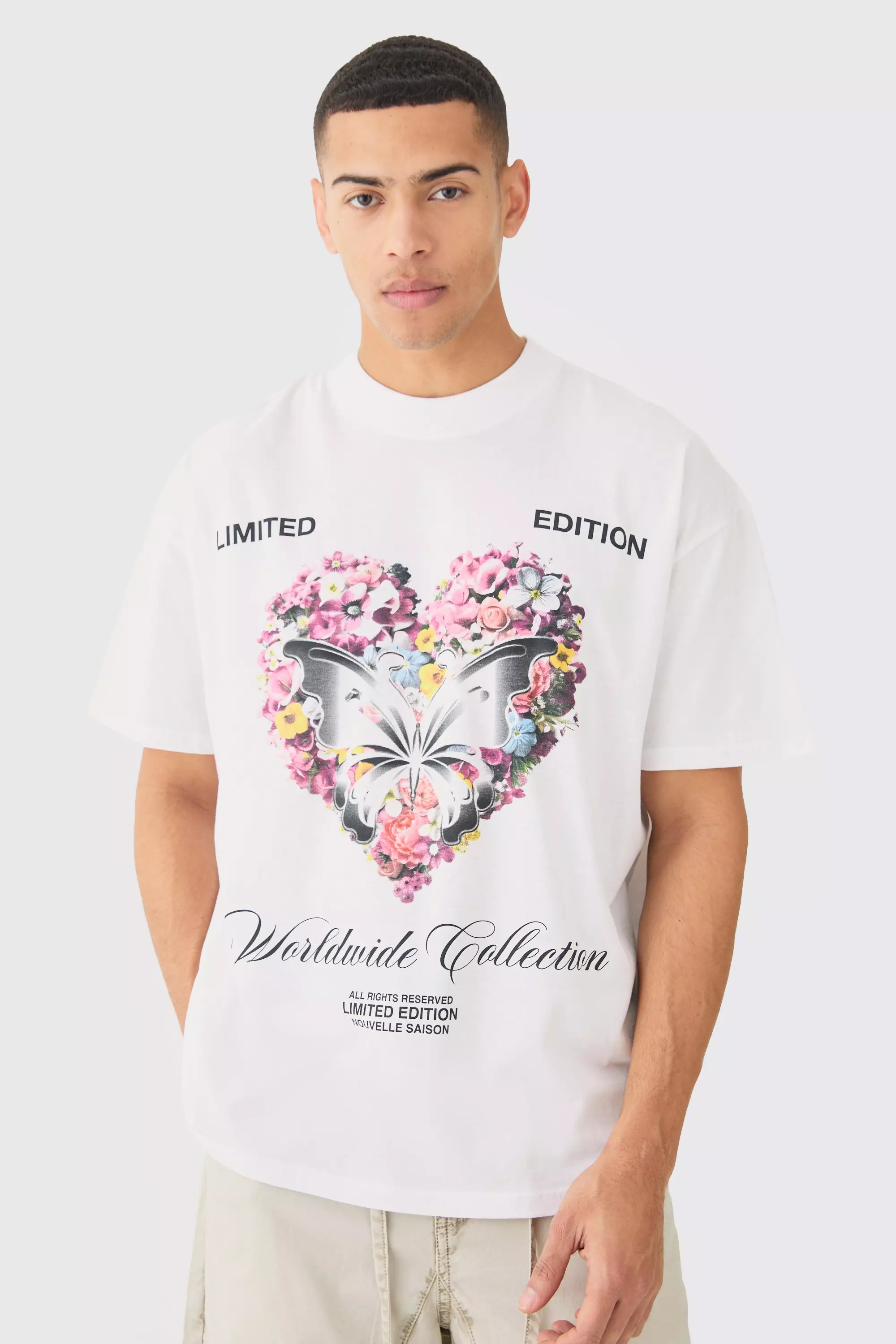 Oversized Floral Heart T-shirt White