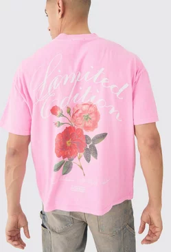 Pink Oversized Washed Floral Graphic T-shirt