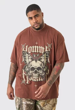 Brown Plus Oversized Homme Skull Graphic T-shirt In Chocolate