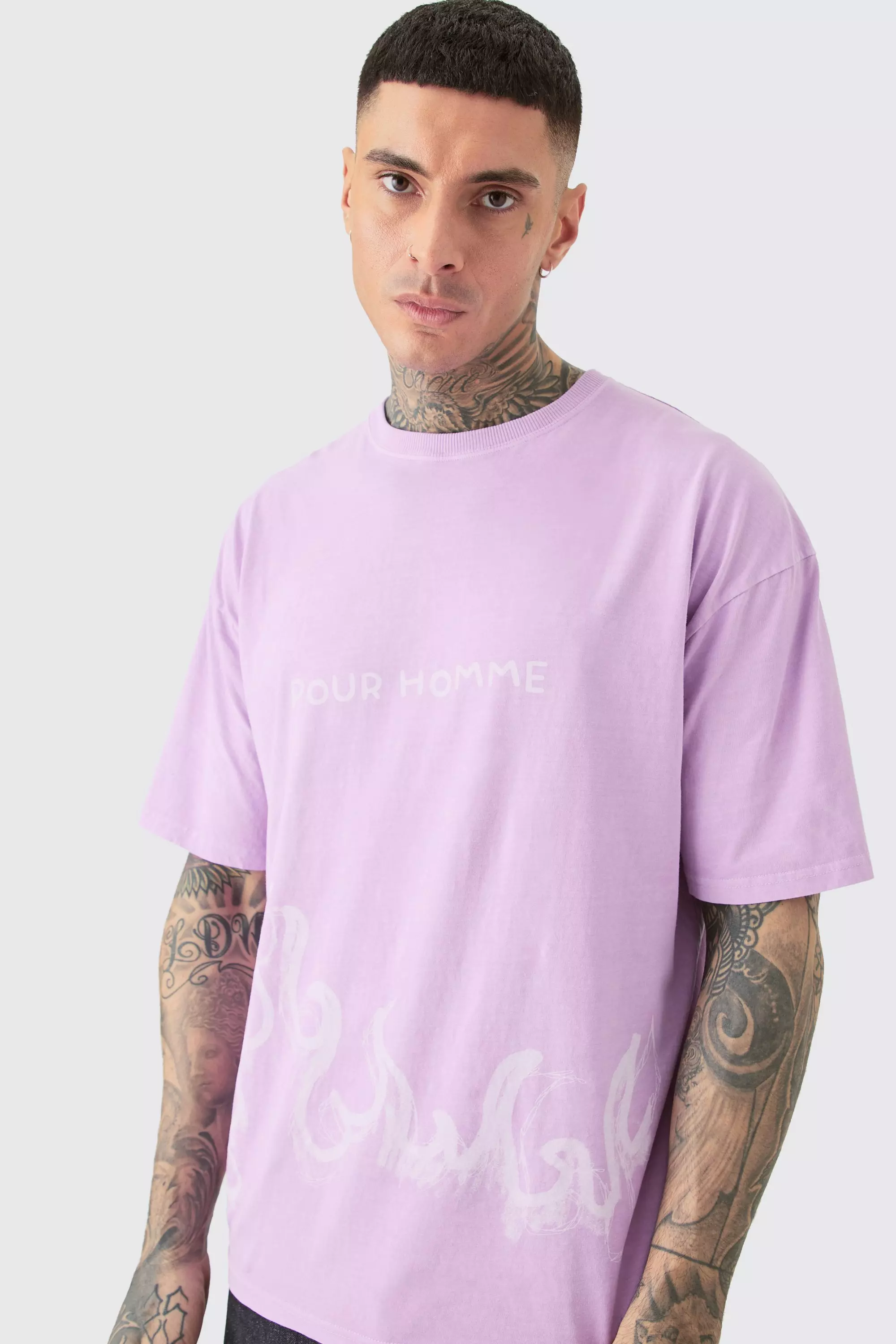 Pink Tall Oversized Pour Homme Printed T-shirt In Pink