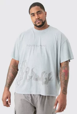 Grey Plus Oversized Pour Homme Printed T-shirt In Grey