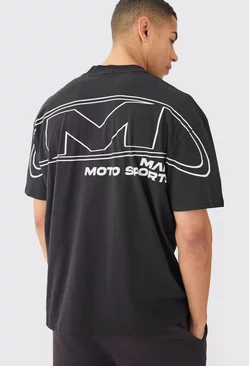 Black Oversized Over Seams Moto Sport T-shirt