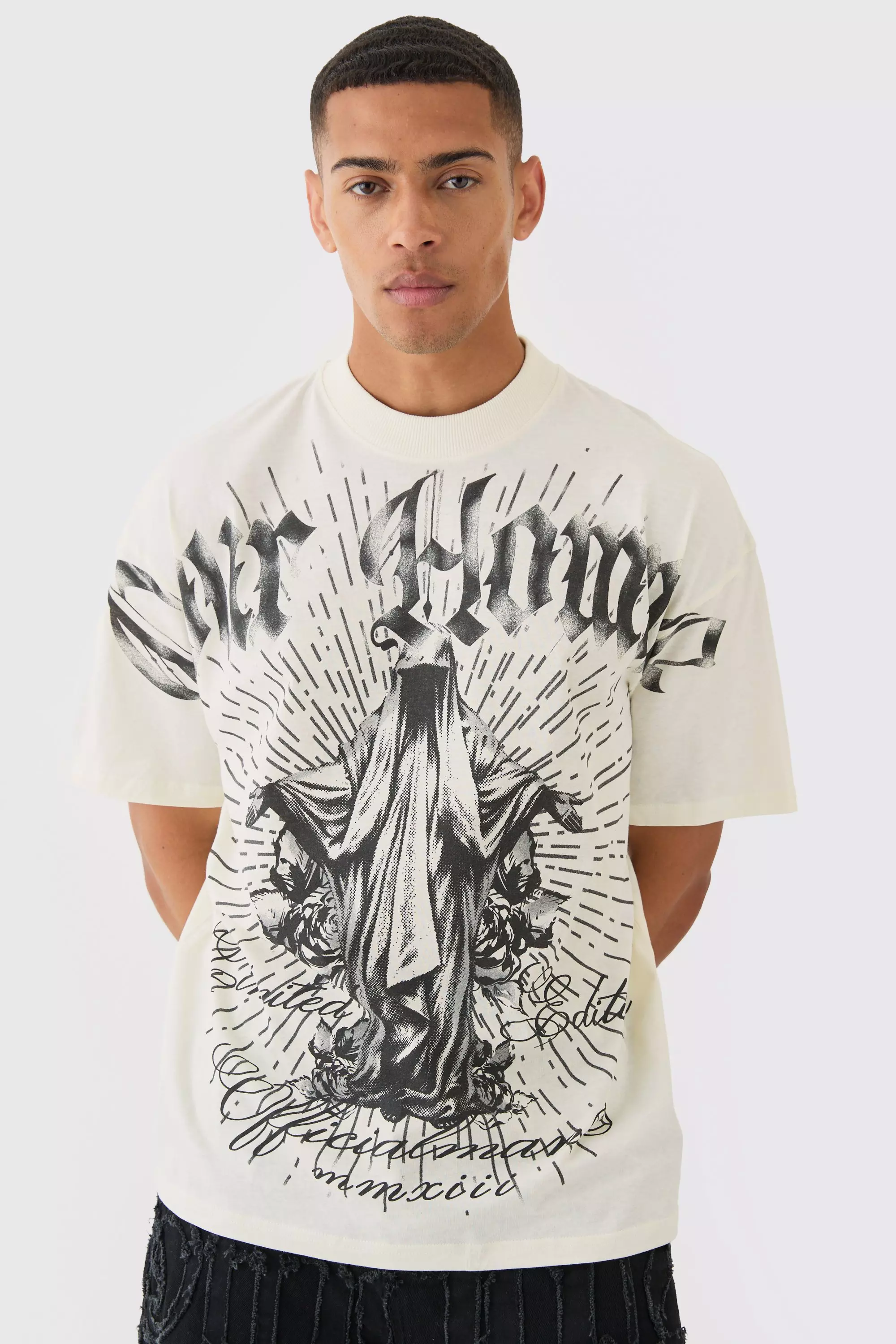 Ecru White Oversized Pour Homme Graphic T-shirt