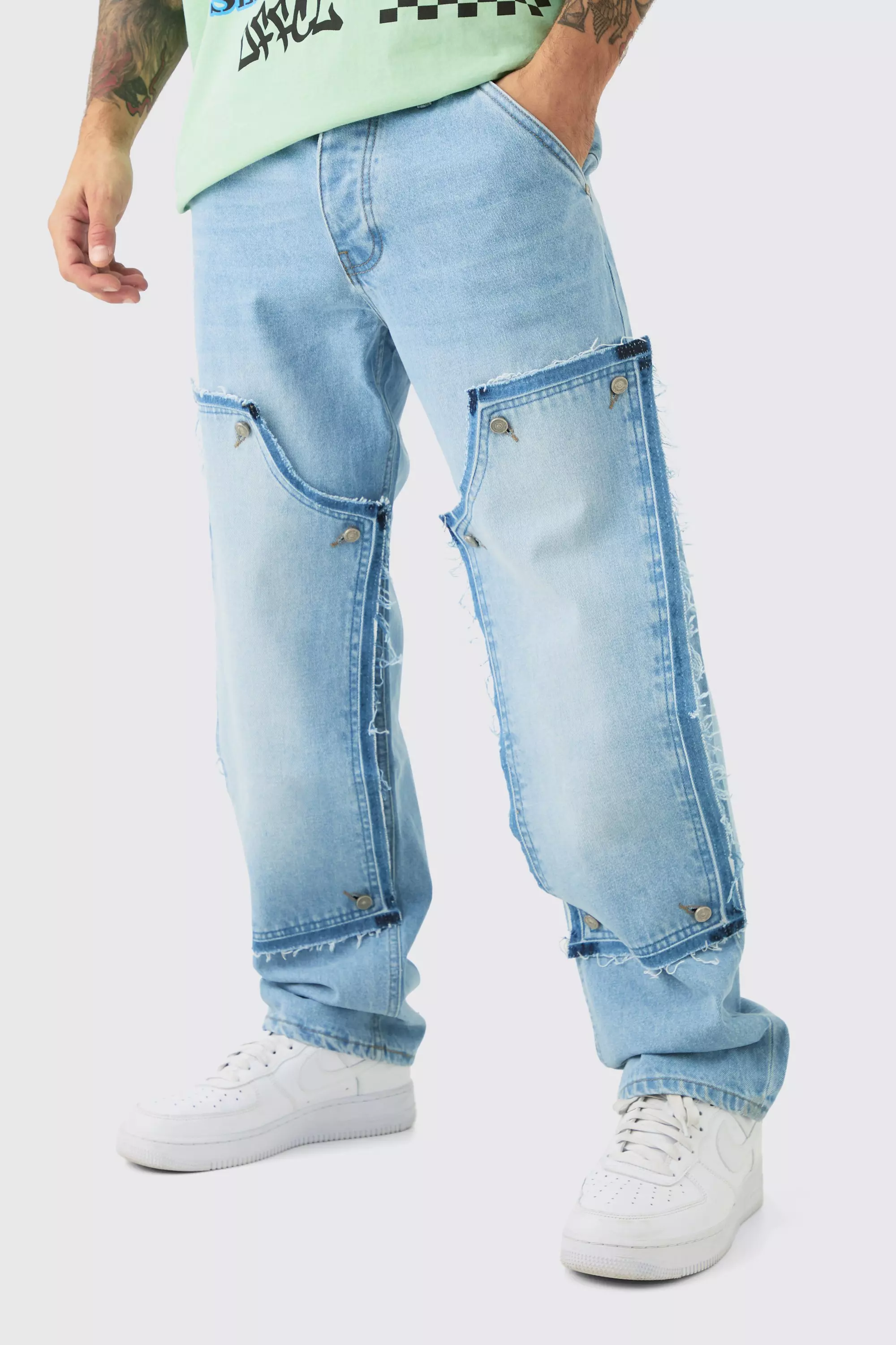 Blue Relaxed Rigid Removable Carpenter Panel Jeans In Light Blue