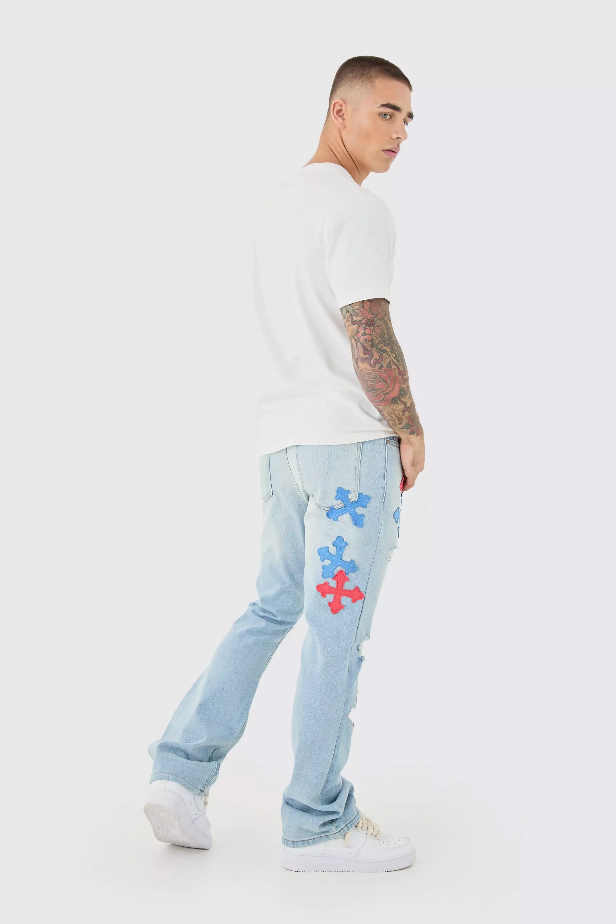 Slim Rigid Flare Applique Jeans In Ice Blue alternative image