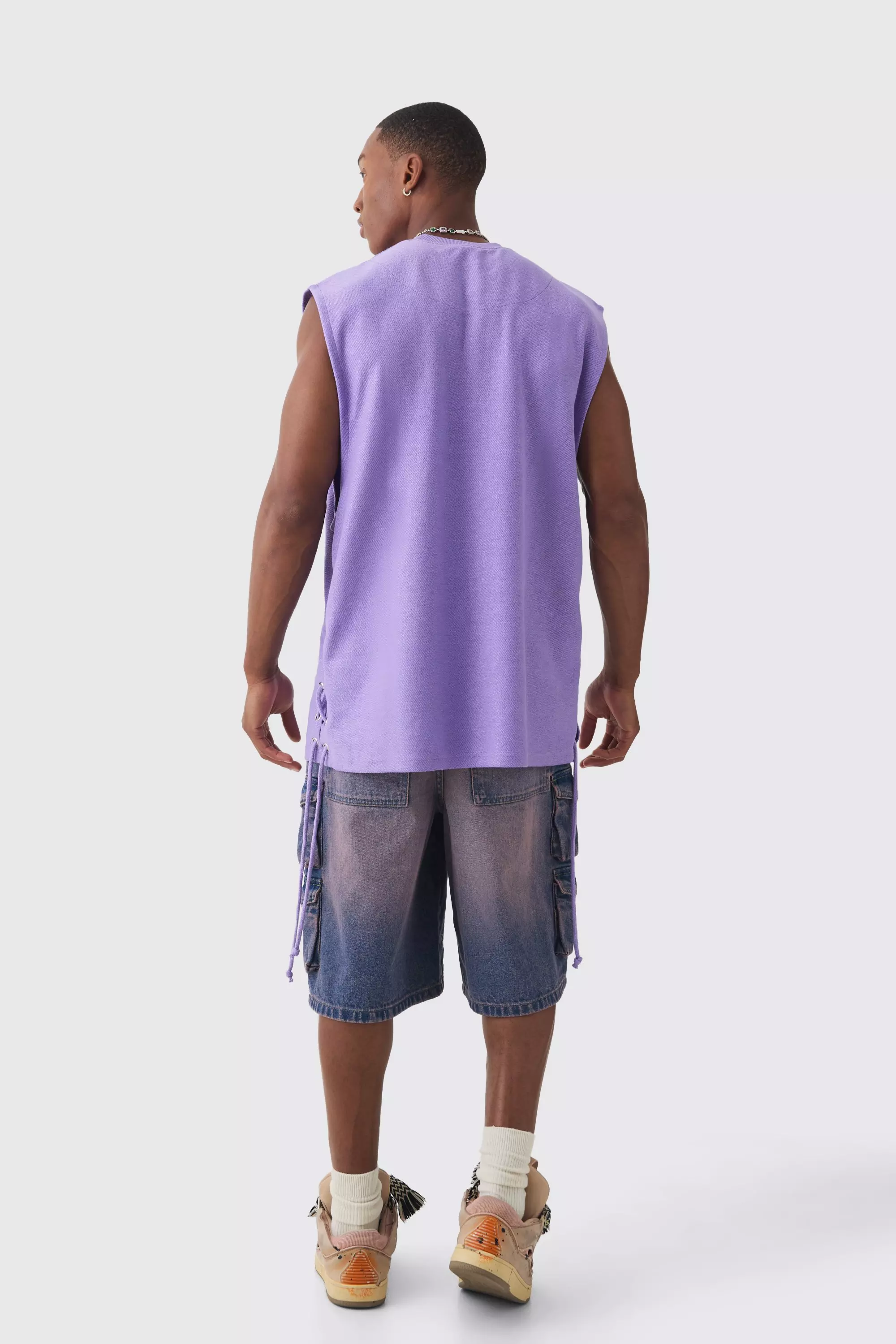 Embroidered Denim Cargo Jorts In Pink alternative image