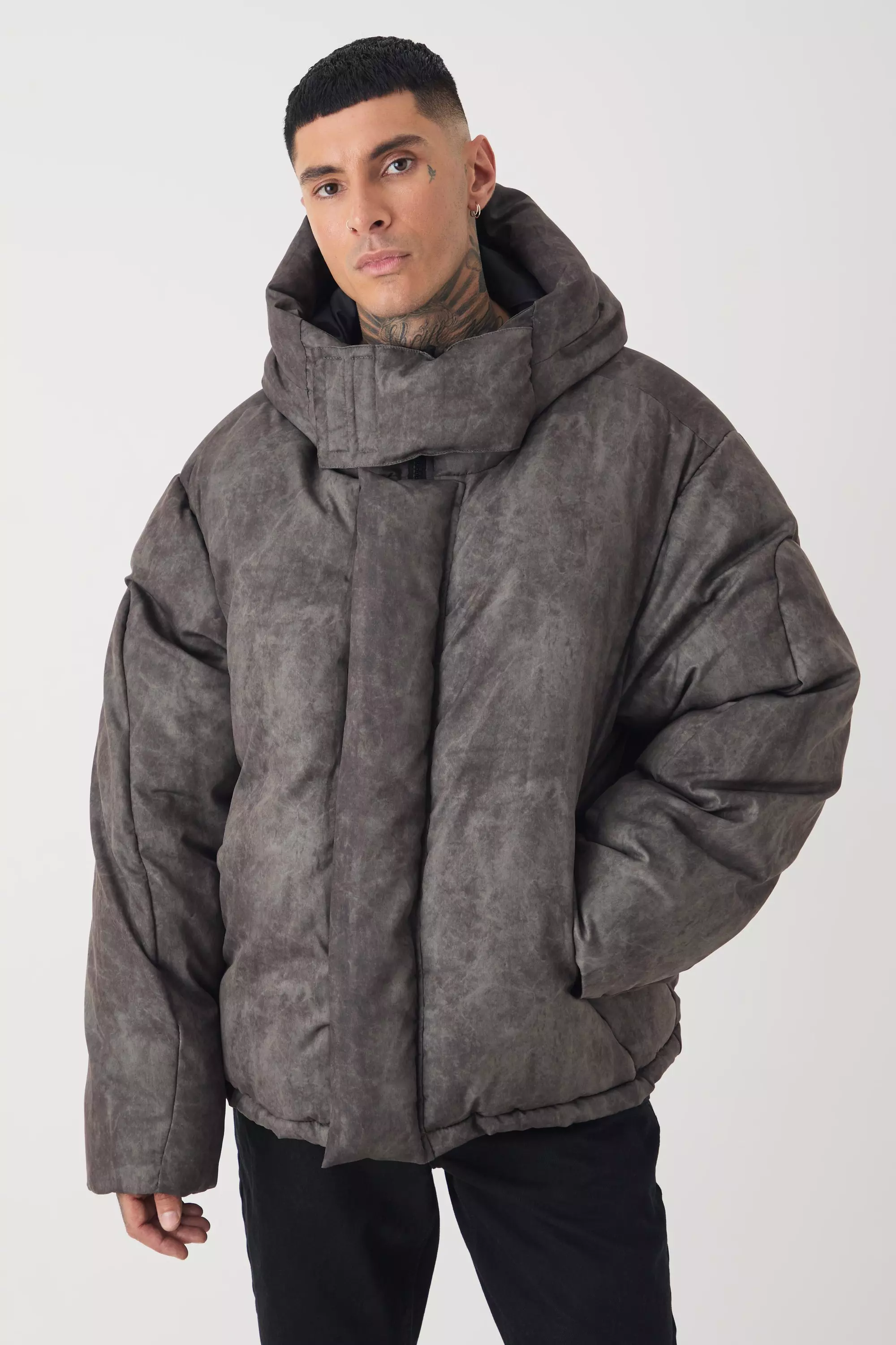 Tall Oversized Extreme Padded Fit Puffer Jacket In Grey Grey