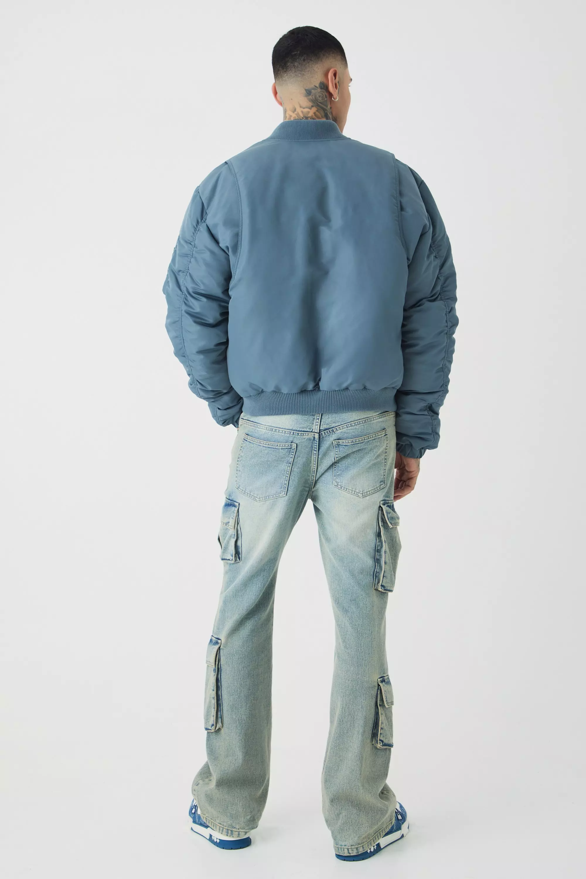 Tall gepolsterte Bomberjacke mit Nylon-Einsatz, Slate alternatives Bild