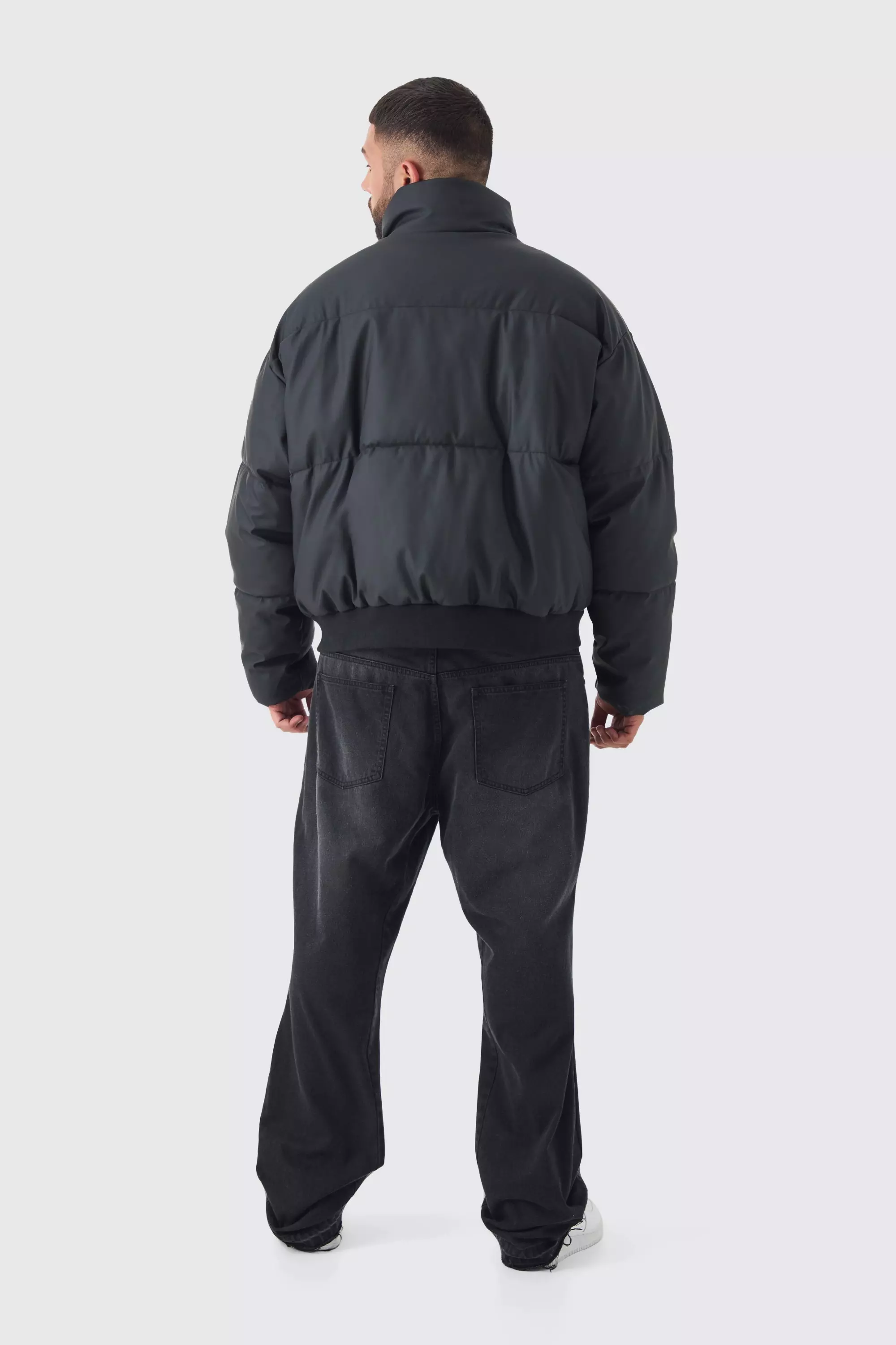 Plus Matte PU Funnel Neck Puffer In Black alternative image