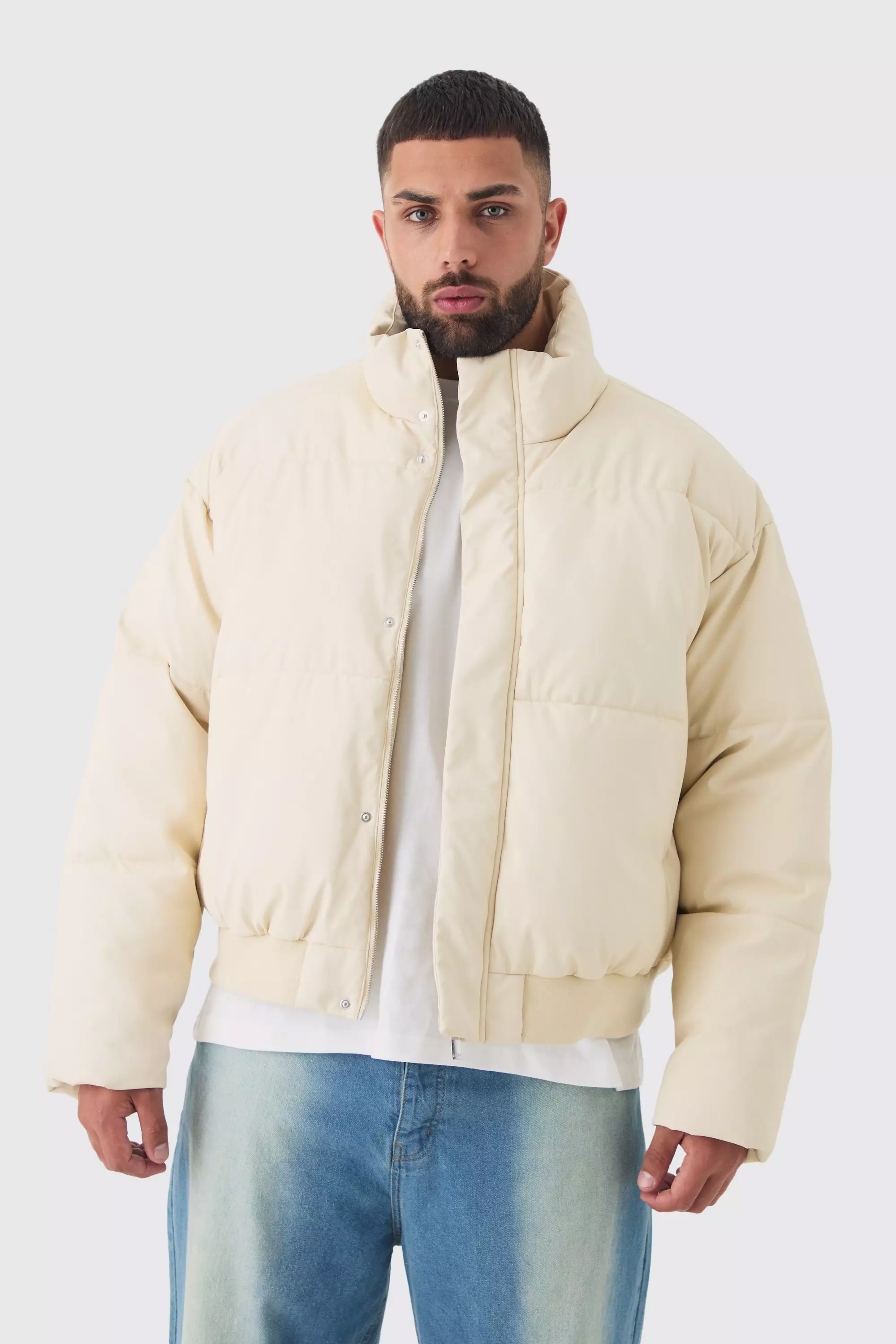 Plus matte PU-Steppjacke mit Trichterkragen, Stone alternatives Bild