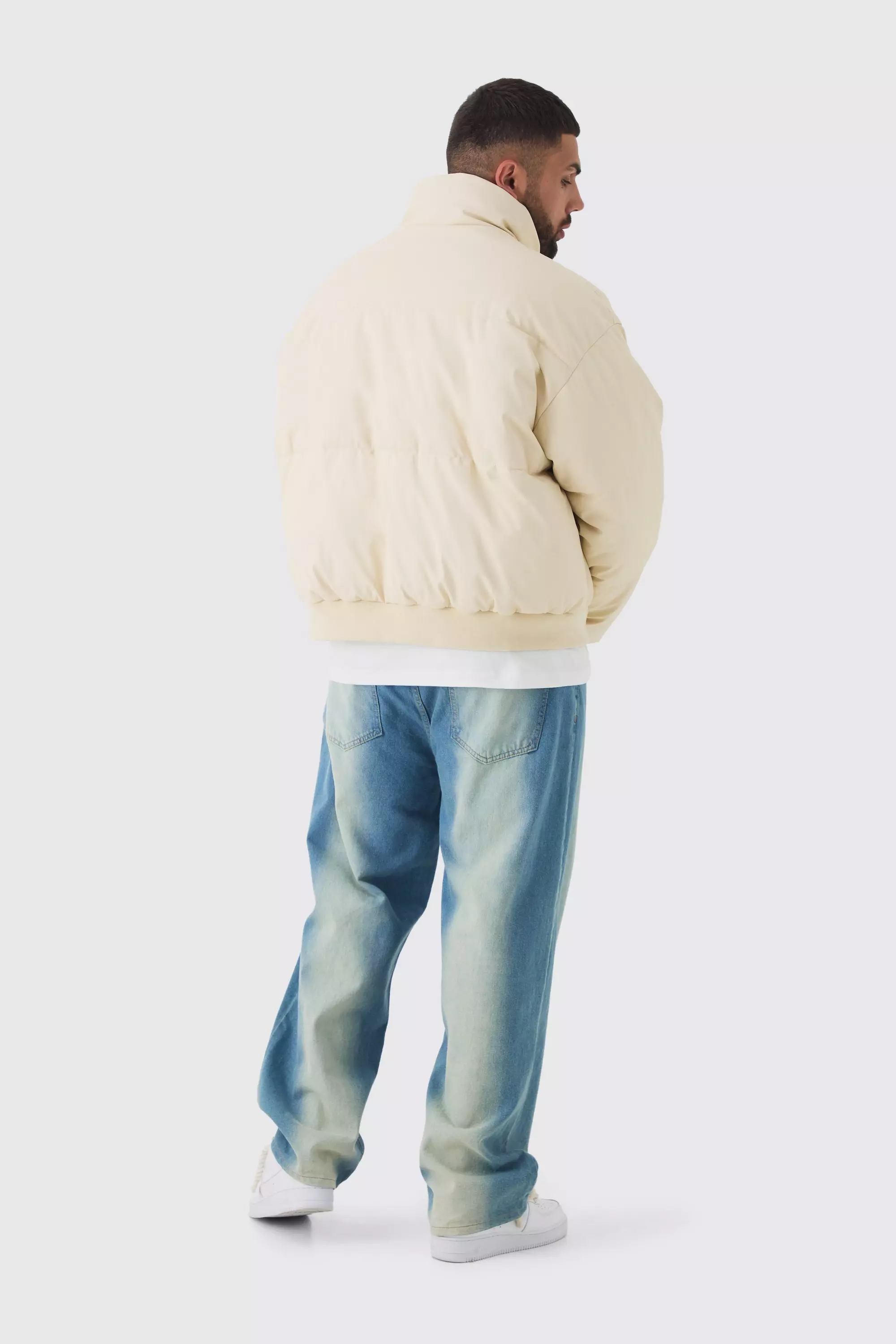 Plus matte PU-Steppjacke mit Trichterkragen, Stone alternatives Bild