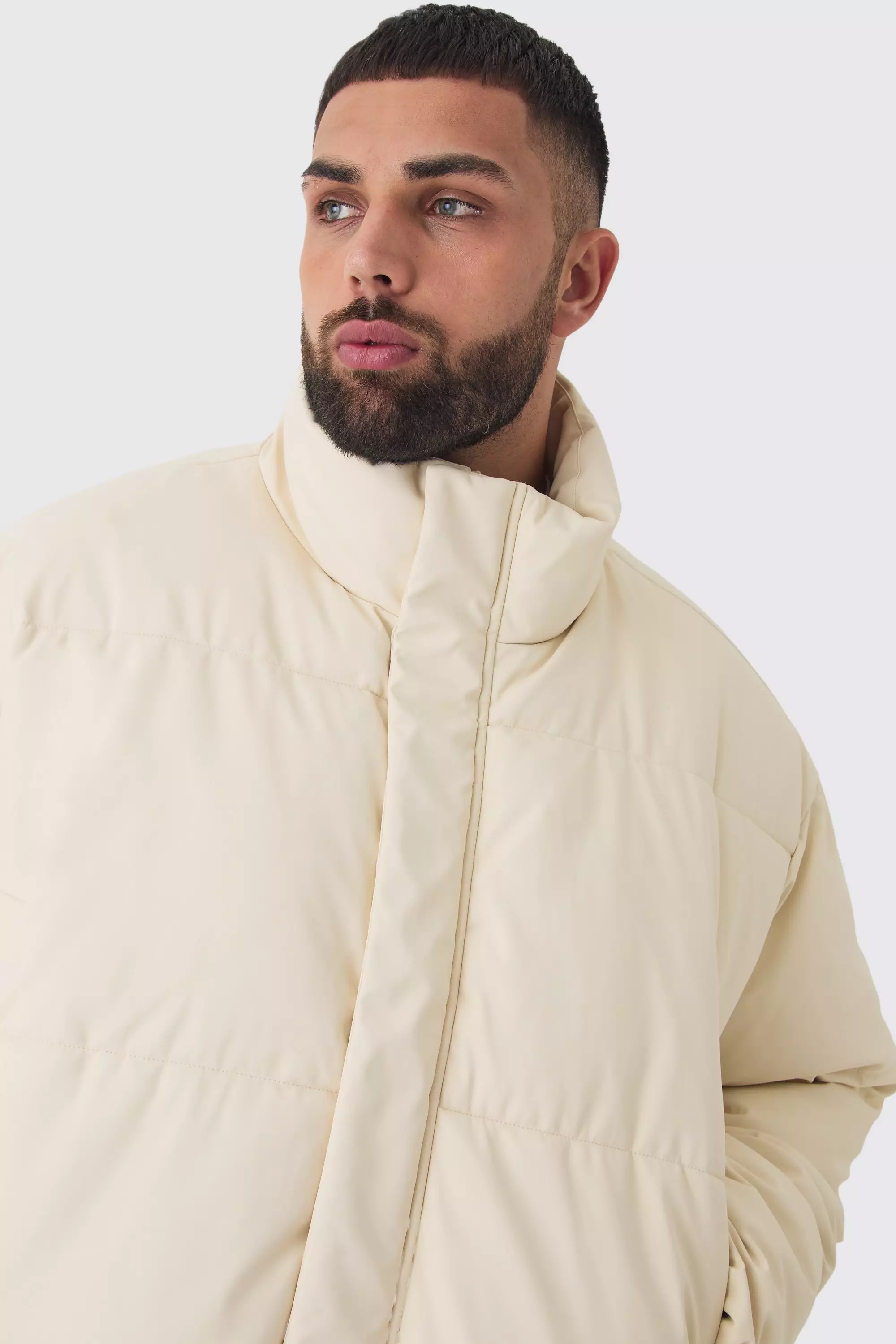 Plus matte PU-Steppjacke mit Trichterkragen, Stone alternatives Bild