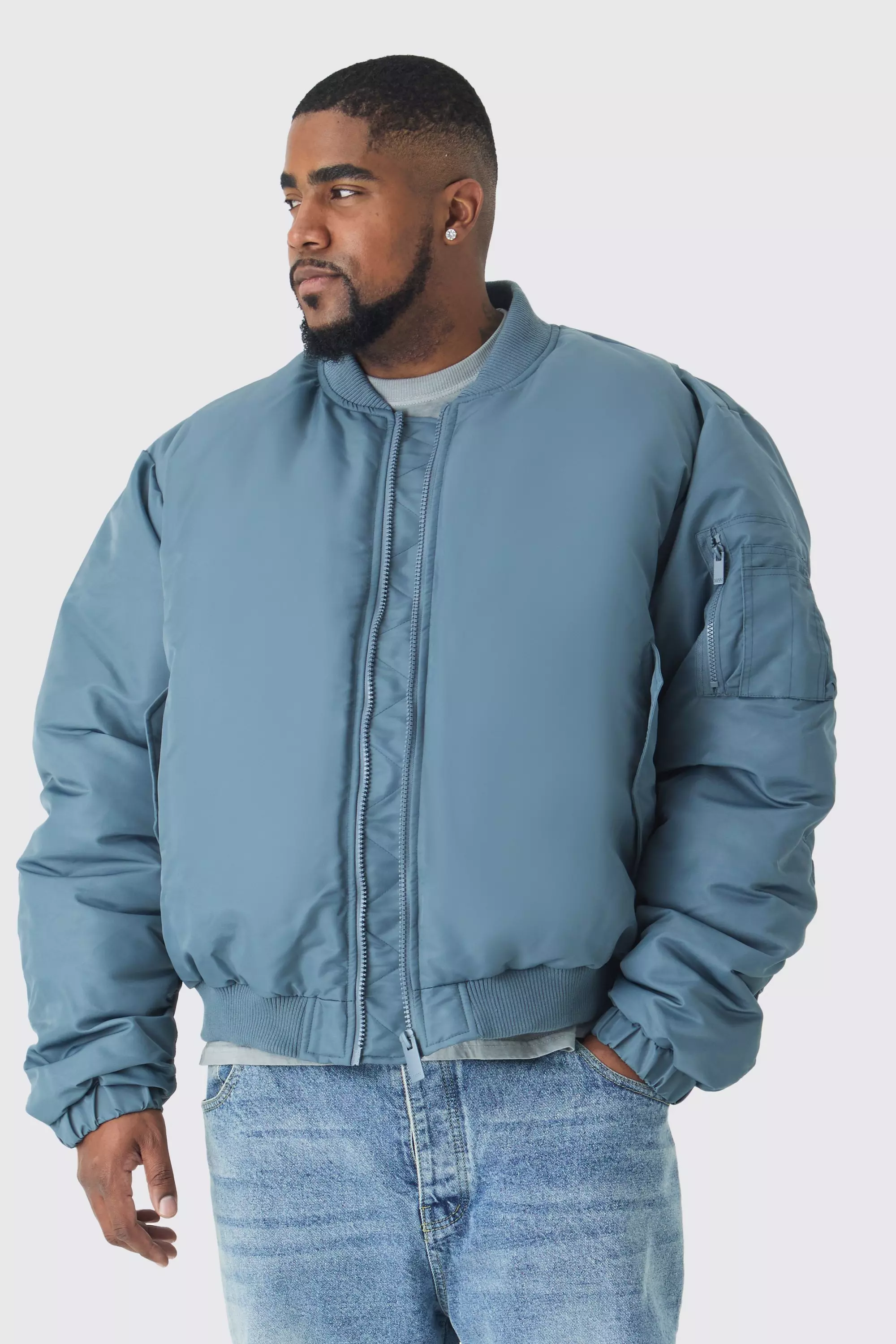 Plus Padded Nylon Panelled Bomber Jacket In Slate alternative image