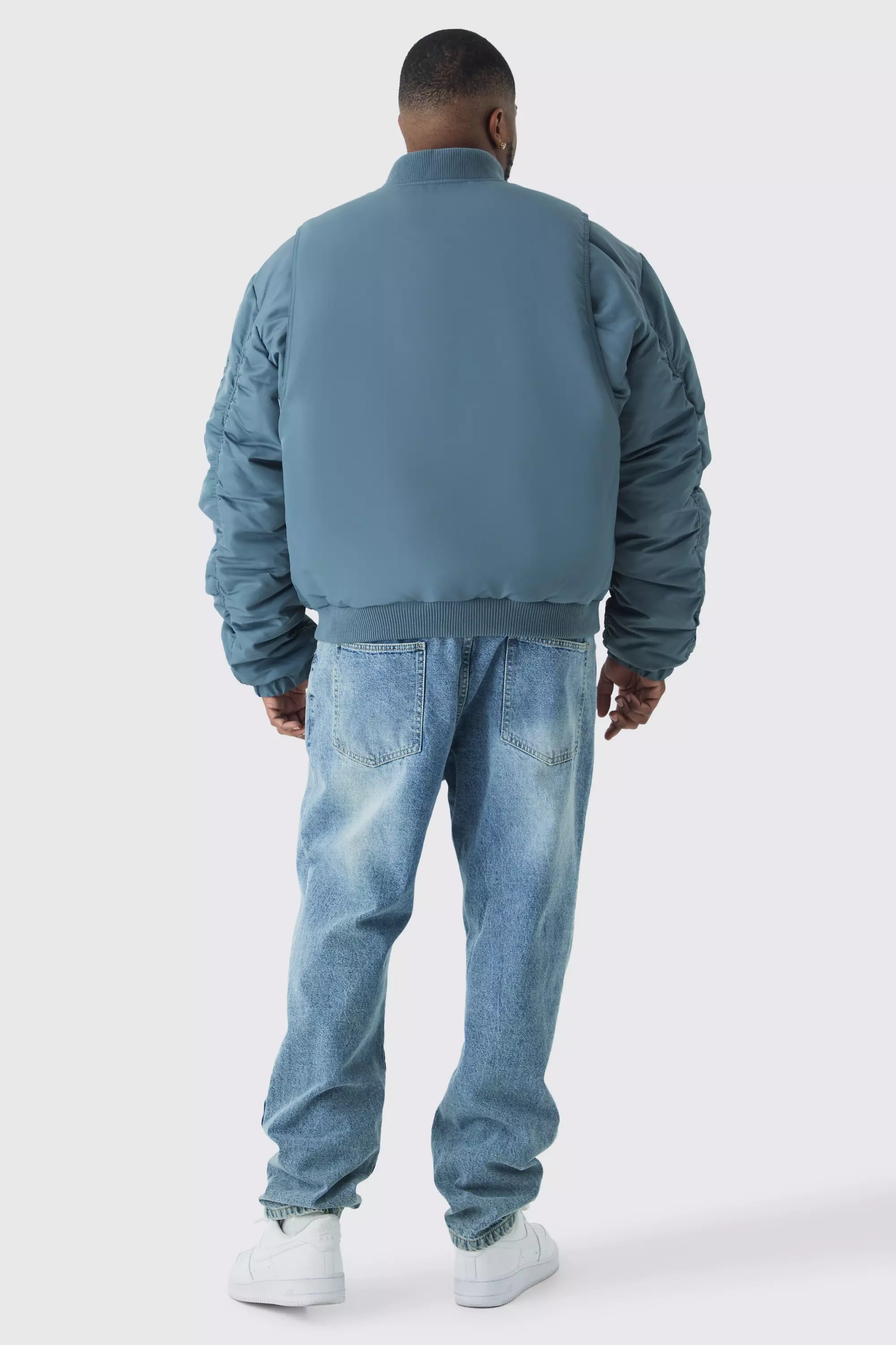 Plus Padded Nylon Panelled Bomber Jacket In Slate alternative image