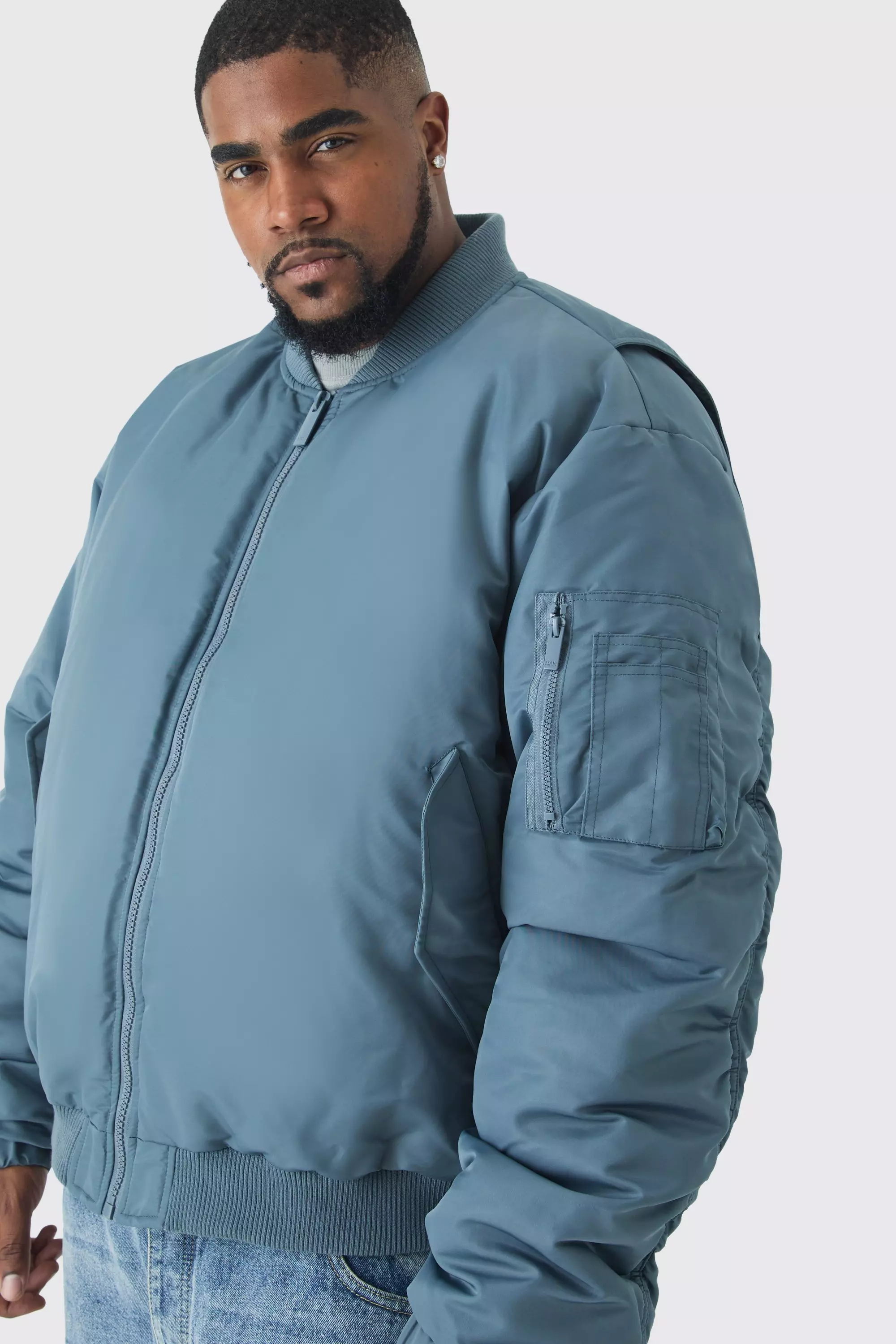 Plus Padded Nylon Panelled Bomber Jacket In Slate alternative image