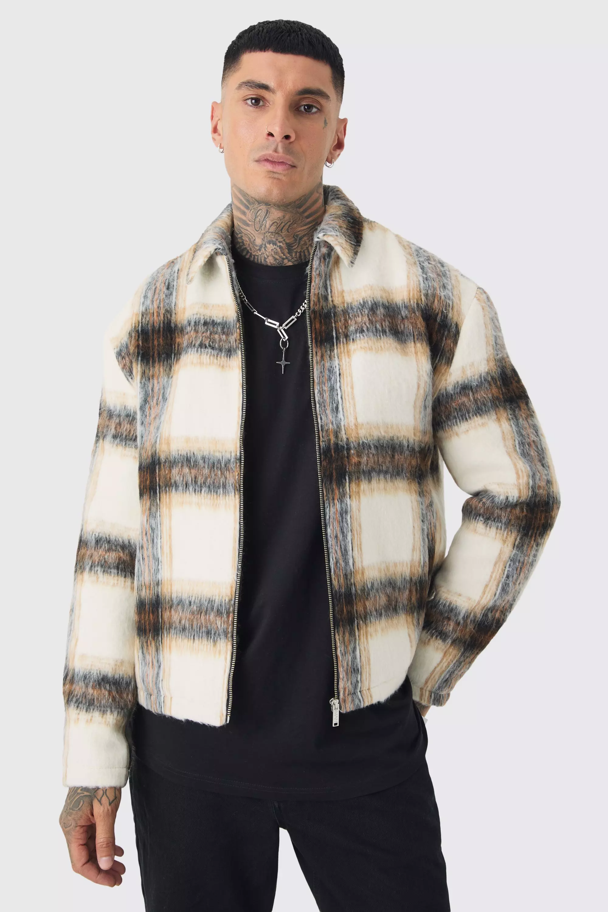 Brushed check jacket store