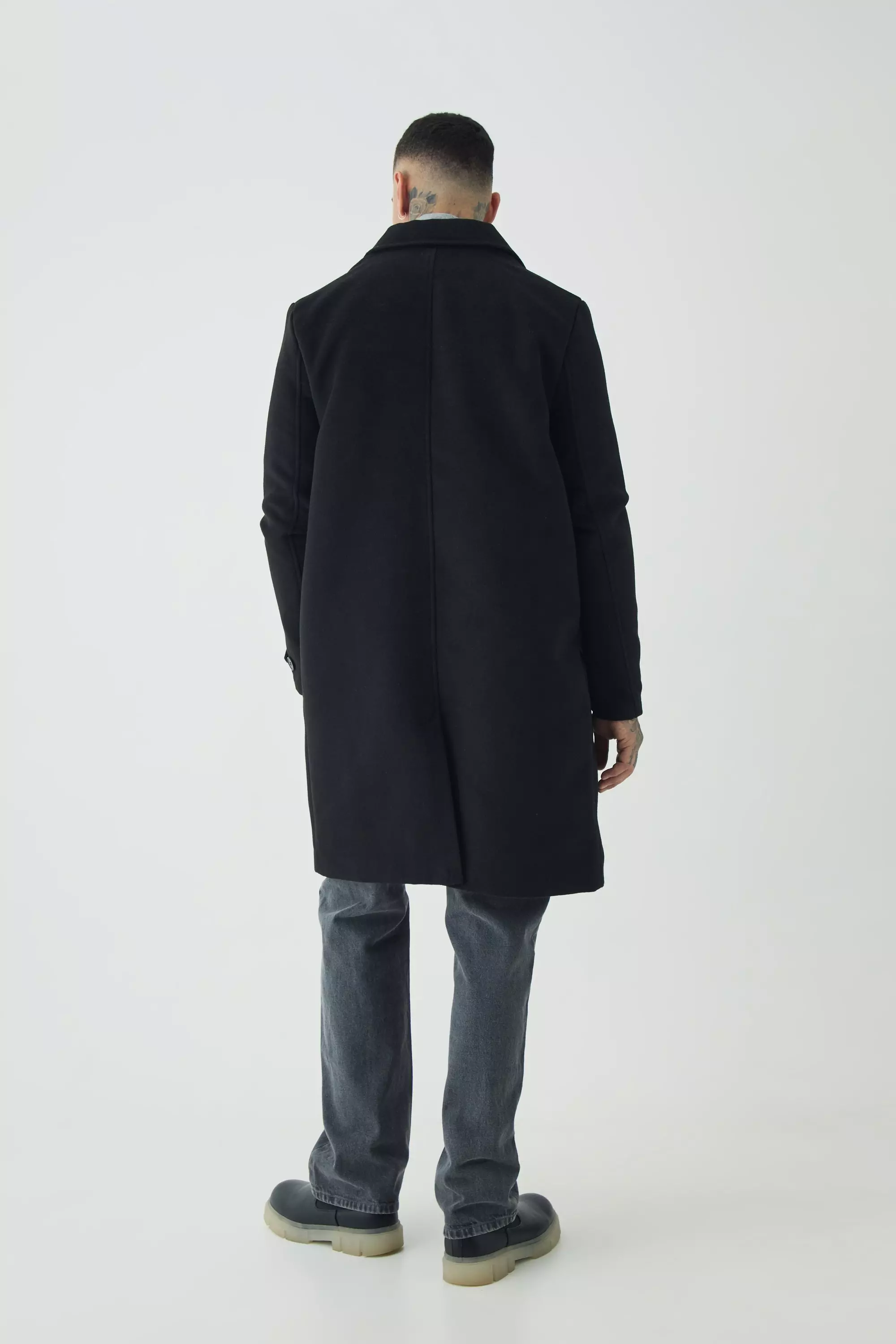 Tall Single Breasted Collared Overcoat In Black alternative image