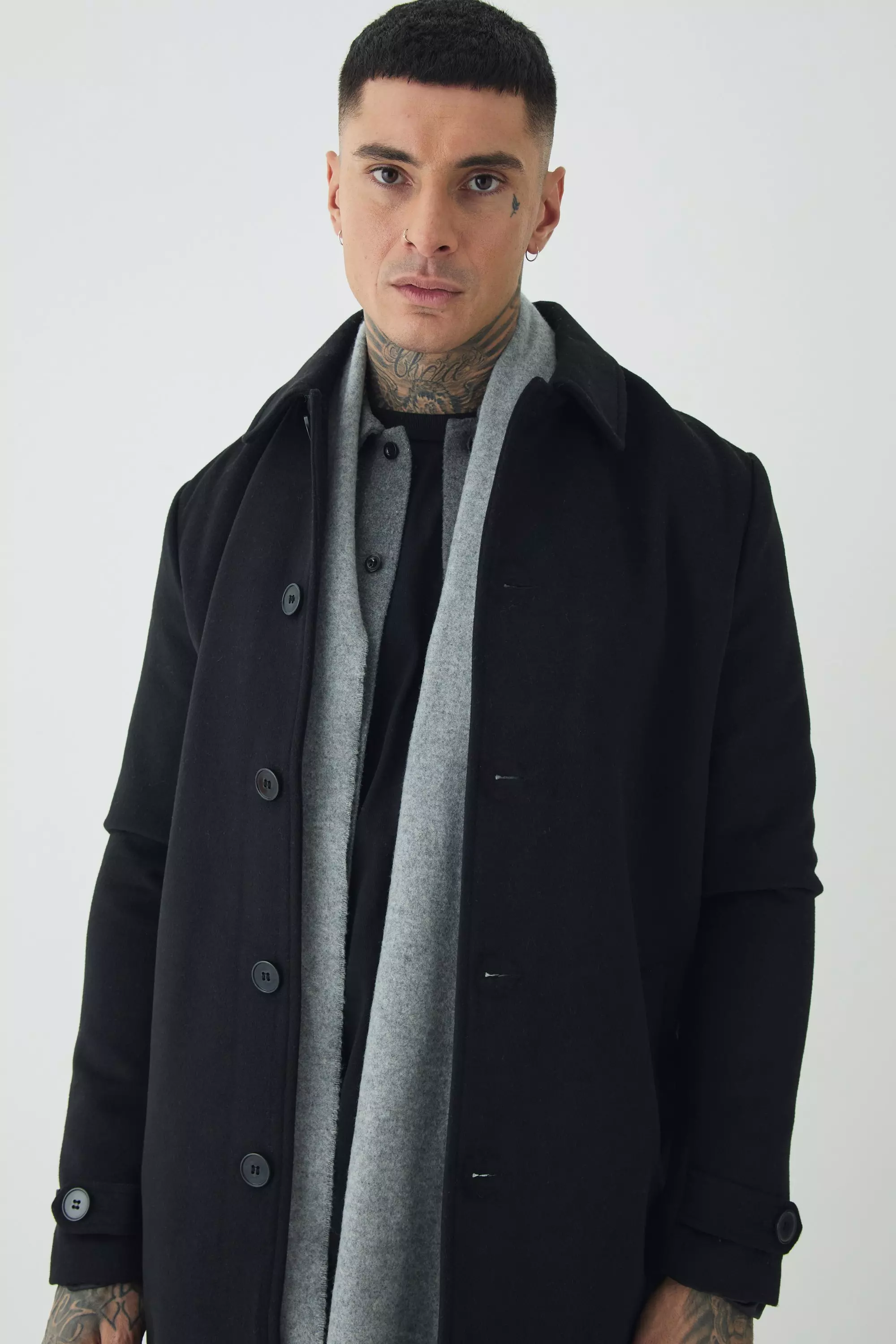 Tall Single Breasted Collared Overcoat In Black alternative image