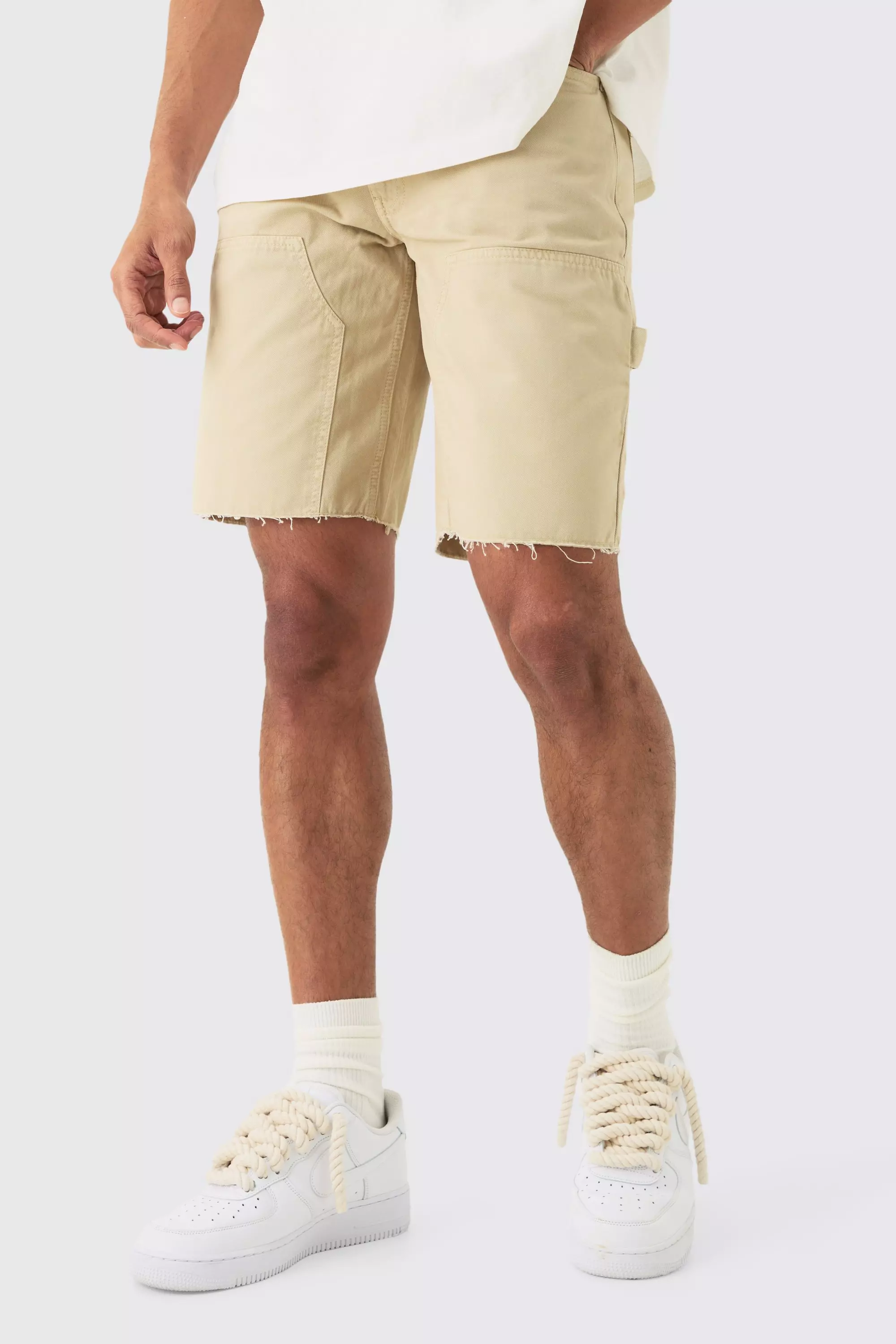 Fixed Waist Relaxed Carpenter Shorts Stone