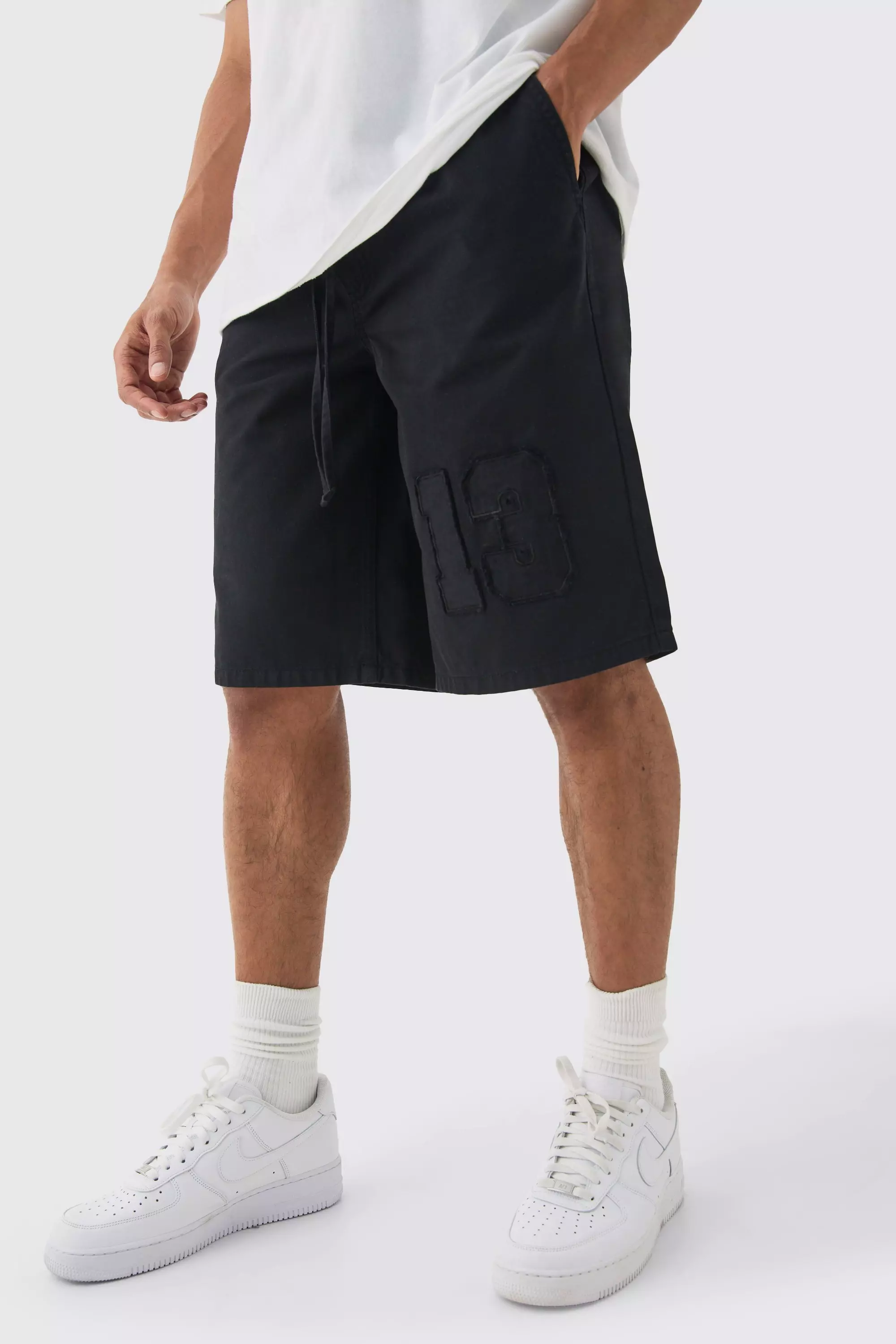 Black Elasticated Waist Applique Jorts