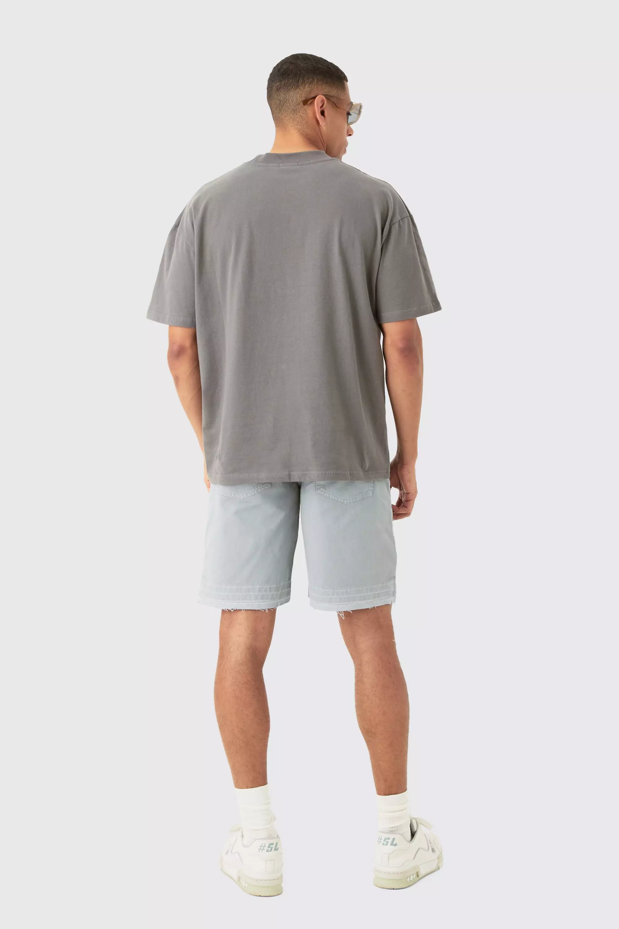Grey Fixed Waist Raw Hem Relaxed Gusset Shorts alternative image