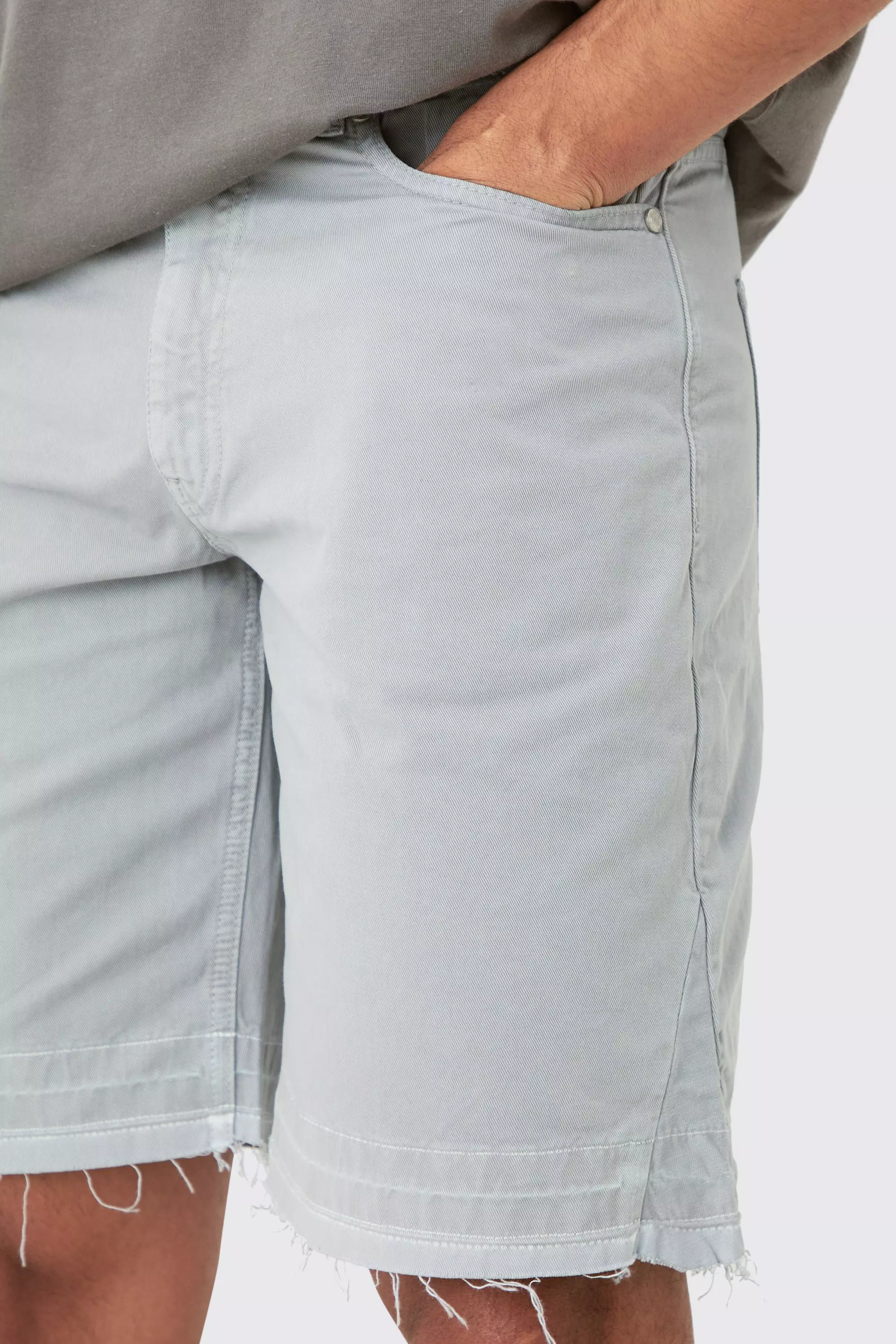 Grey Fixed Waist Raw Hem Relaxed Gusset Shorts alternative image