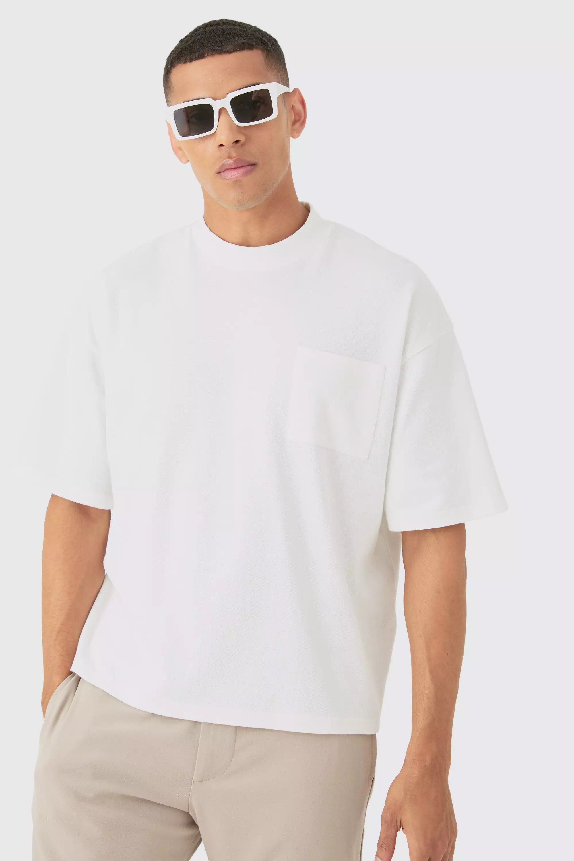 Oversized Boxy Fit Double Knit Mesh T-shirt Ecru